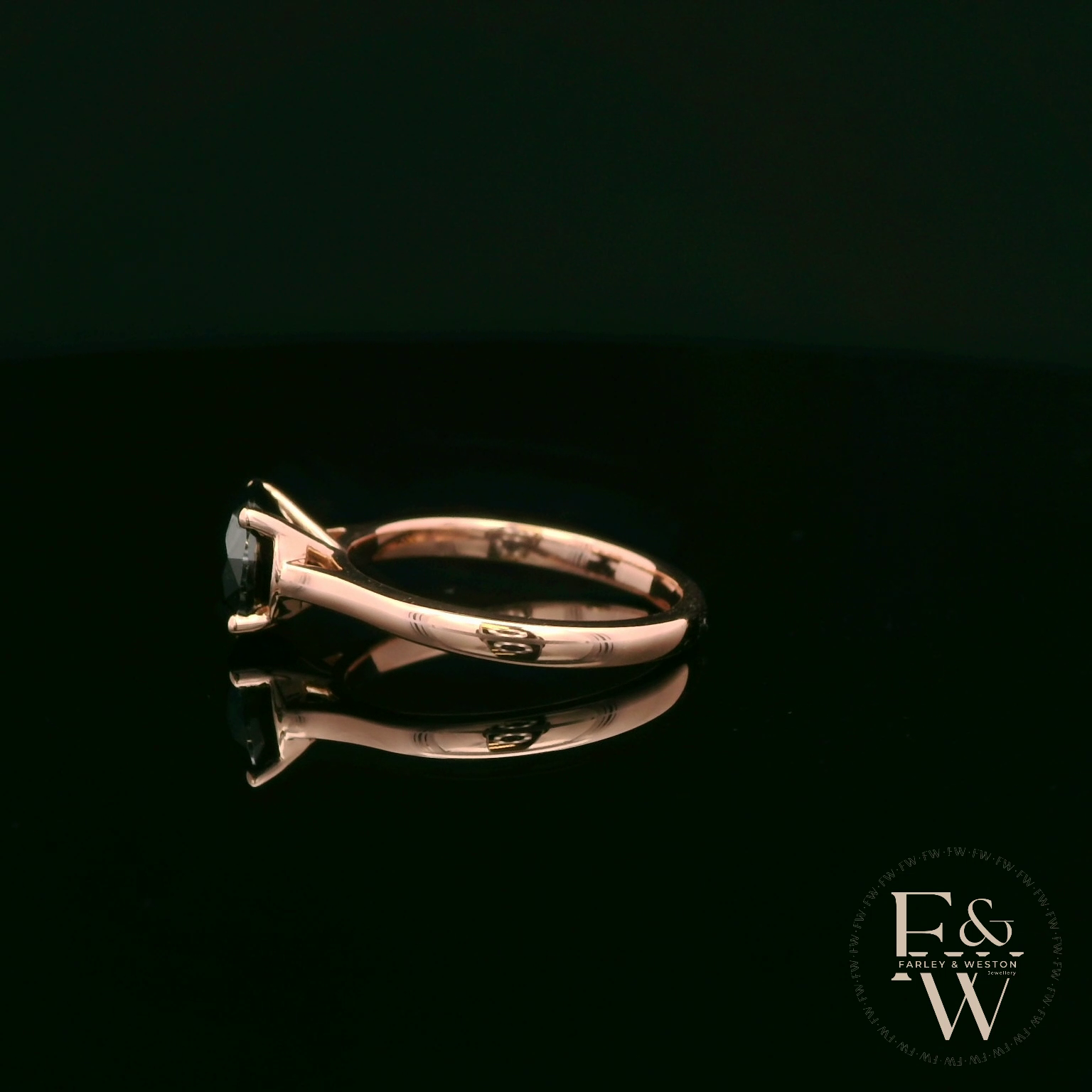 9ct Rose Gold 2ct Black CZ Single Stone Ring