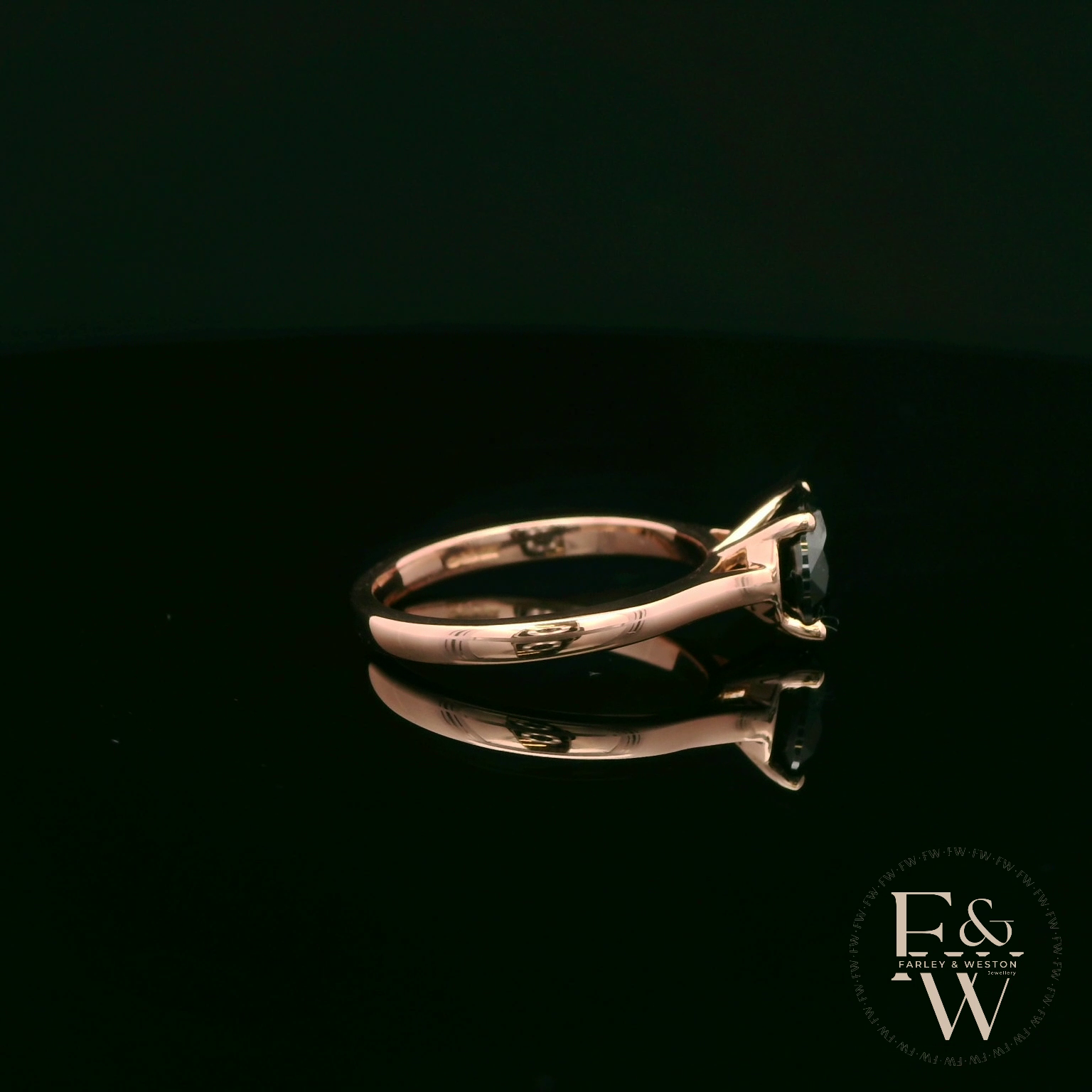 9ct Rose Gold 2ct Black CZ Single Stone Ring