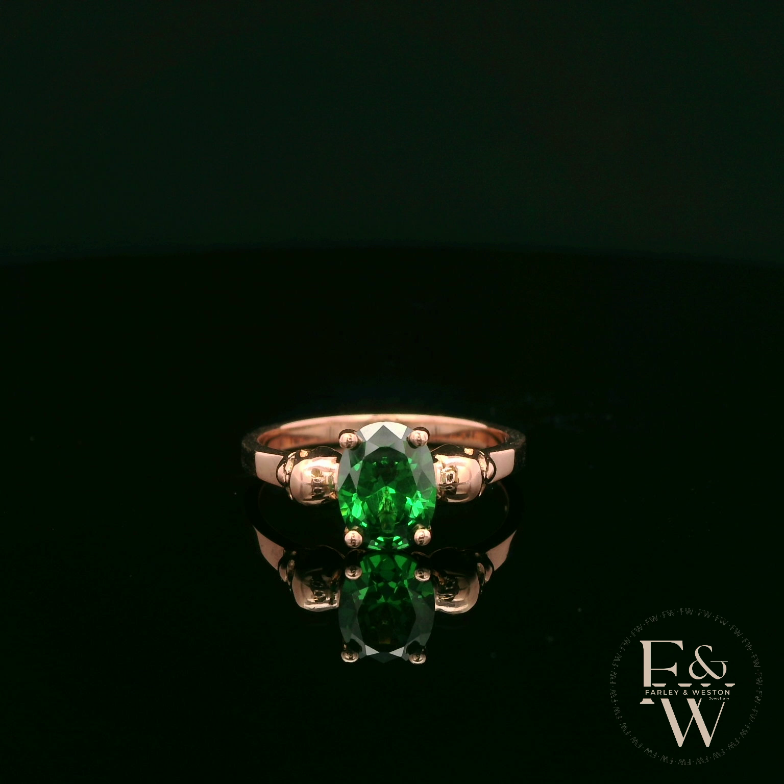 9ct Rose Gold Skull Shoulder Emerald CZ Solitaire Ring