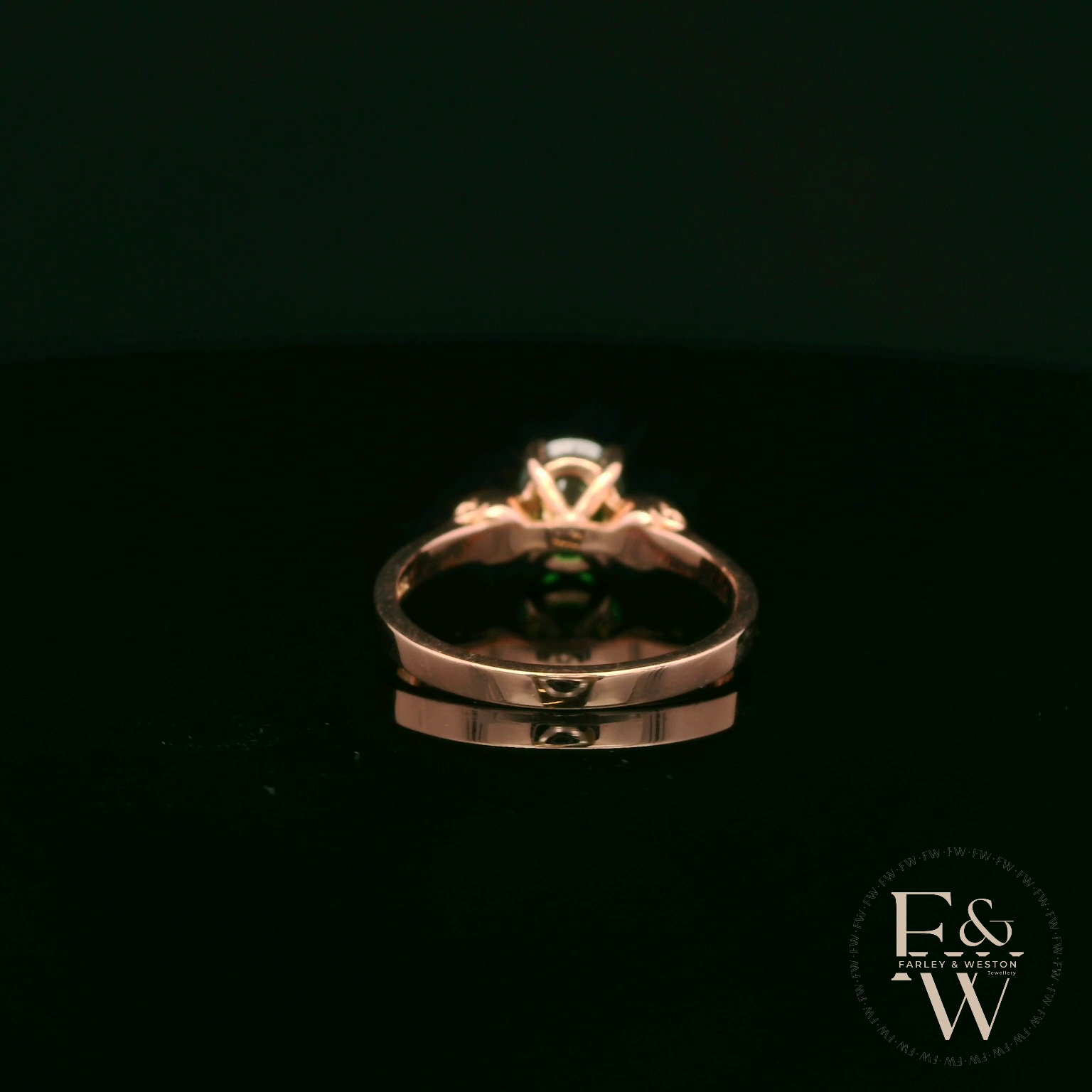 9ct Rose Gold Skull Shoulder Emerald CZ Solitaire Ring