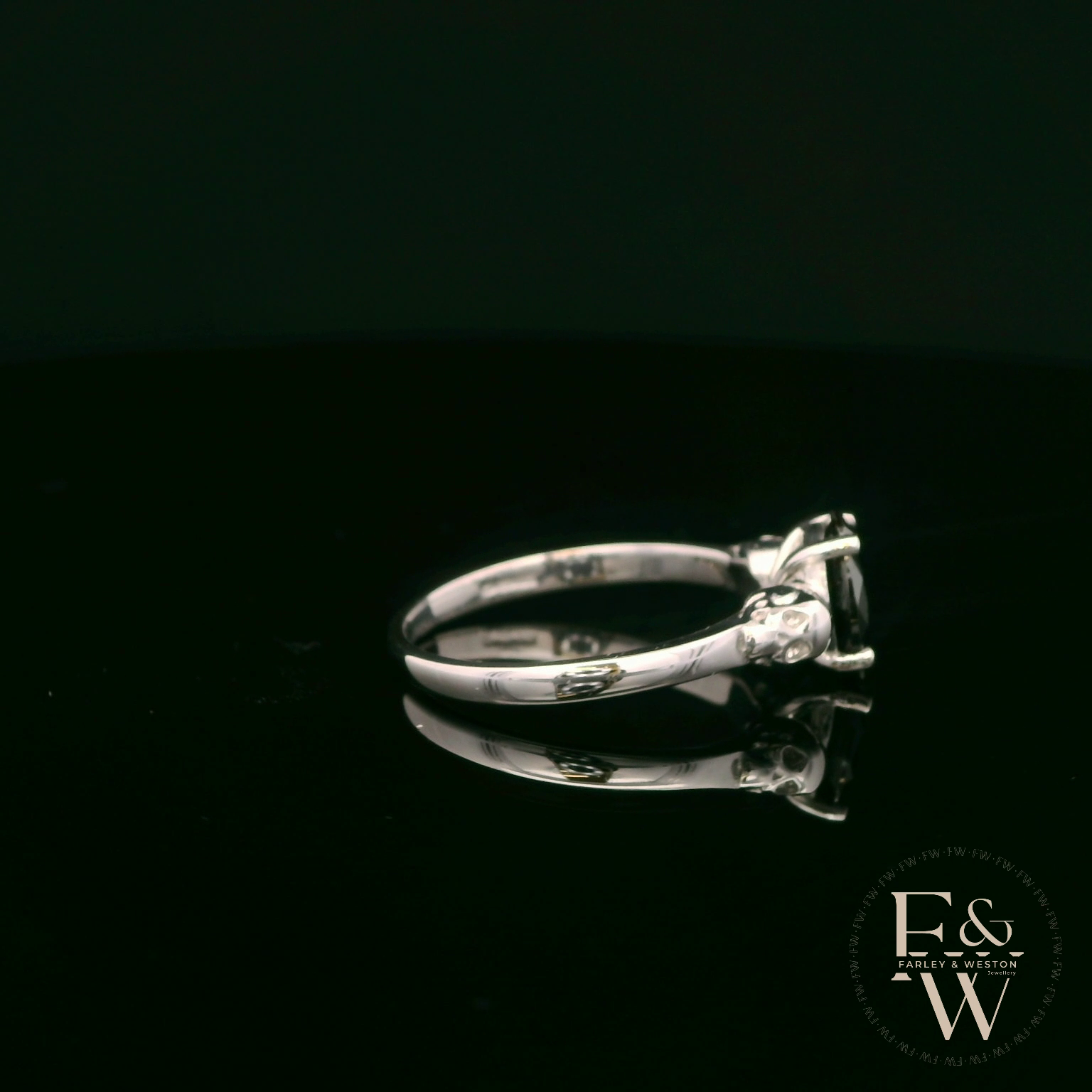 9ct White Gold Skull Shoulder Black CZ Solitaire Ring