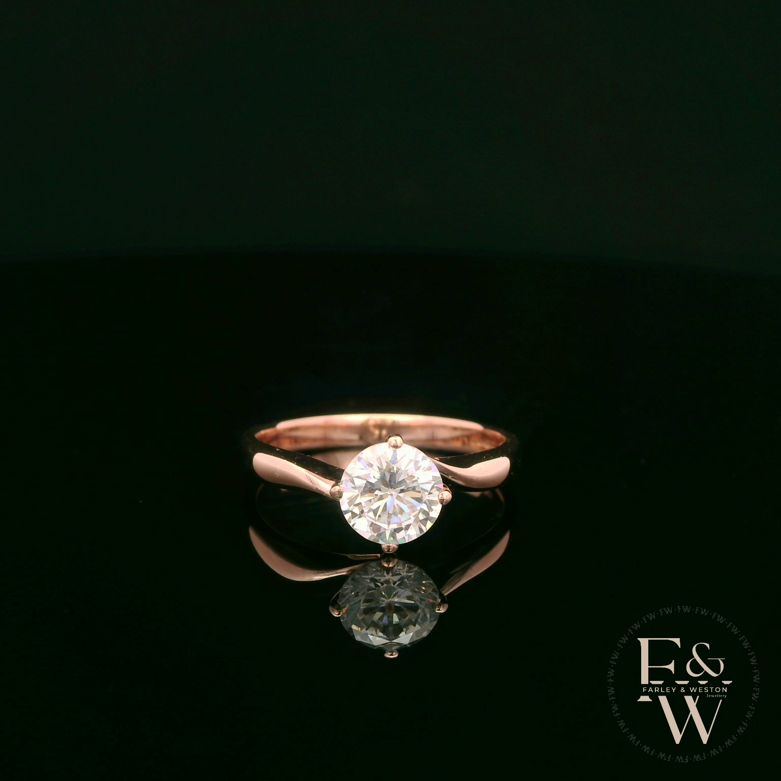 9ct Rose Gold Single Stone White Moissanite Ring