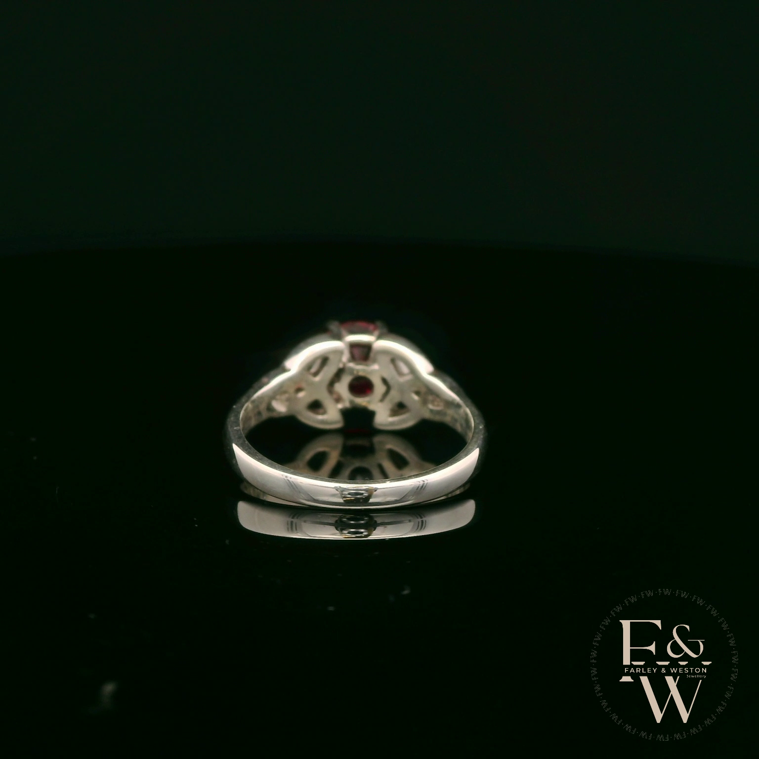 Celtic Patterned Sterling Silver Ruby CZ Single Stone Ring