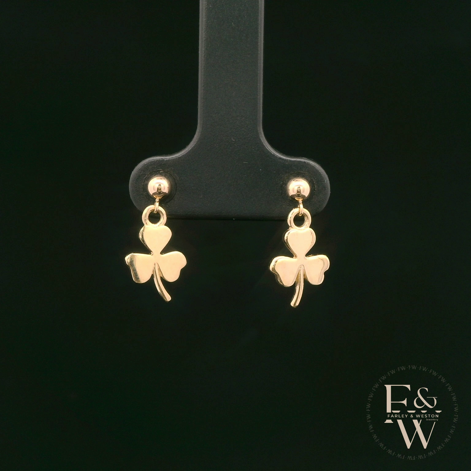 9ct Yellow Gold 3 Leaf Clover Dropper Earrings