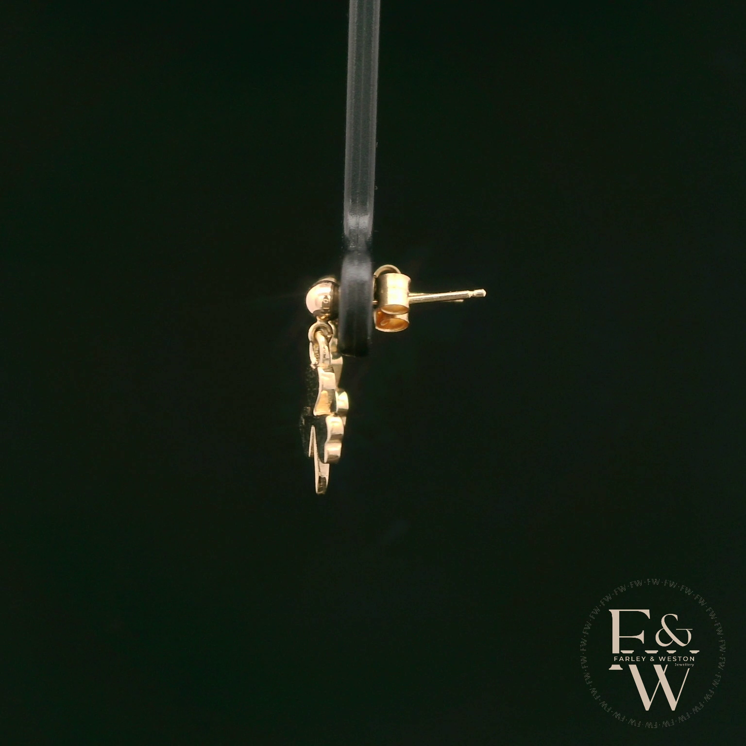 9ct Yellow Gold 3 Leaf Clover Dropper Earrings