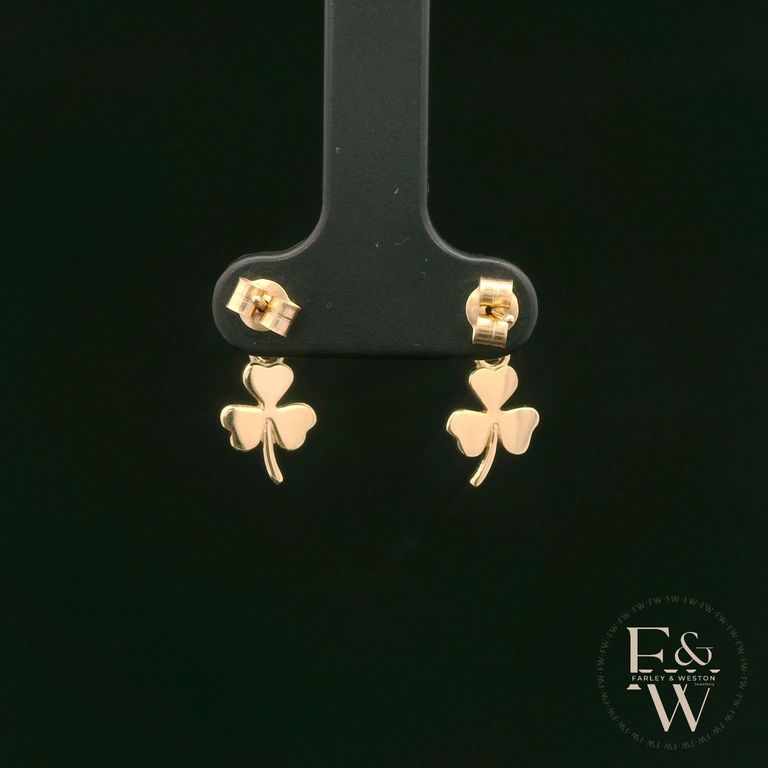 9ct Yellow Gold 3 Leaf Clover Dropper Earrings