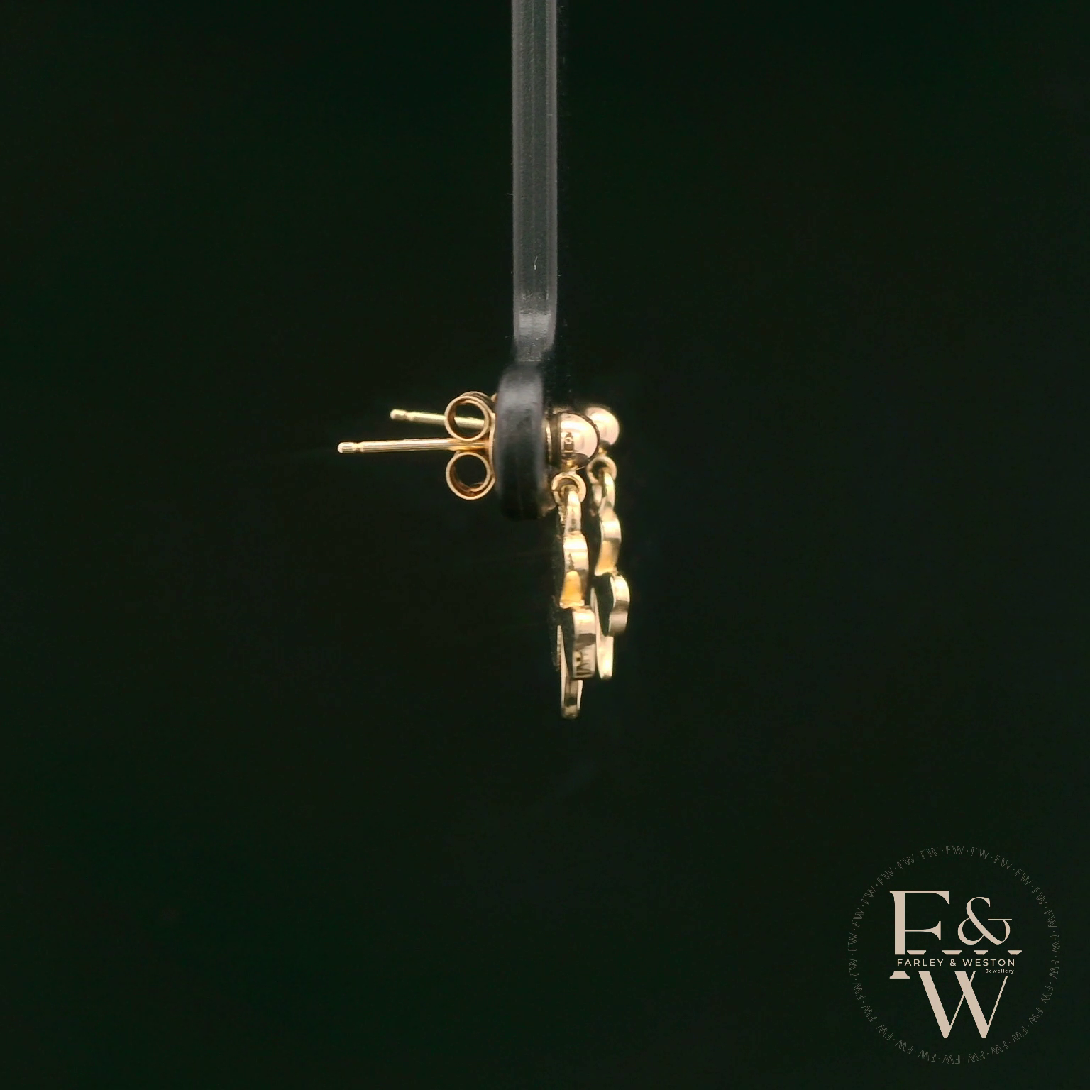 9ct Yellow Gold 3 Leaf Clover Dropper Earrings