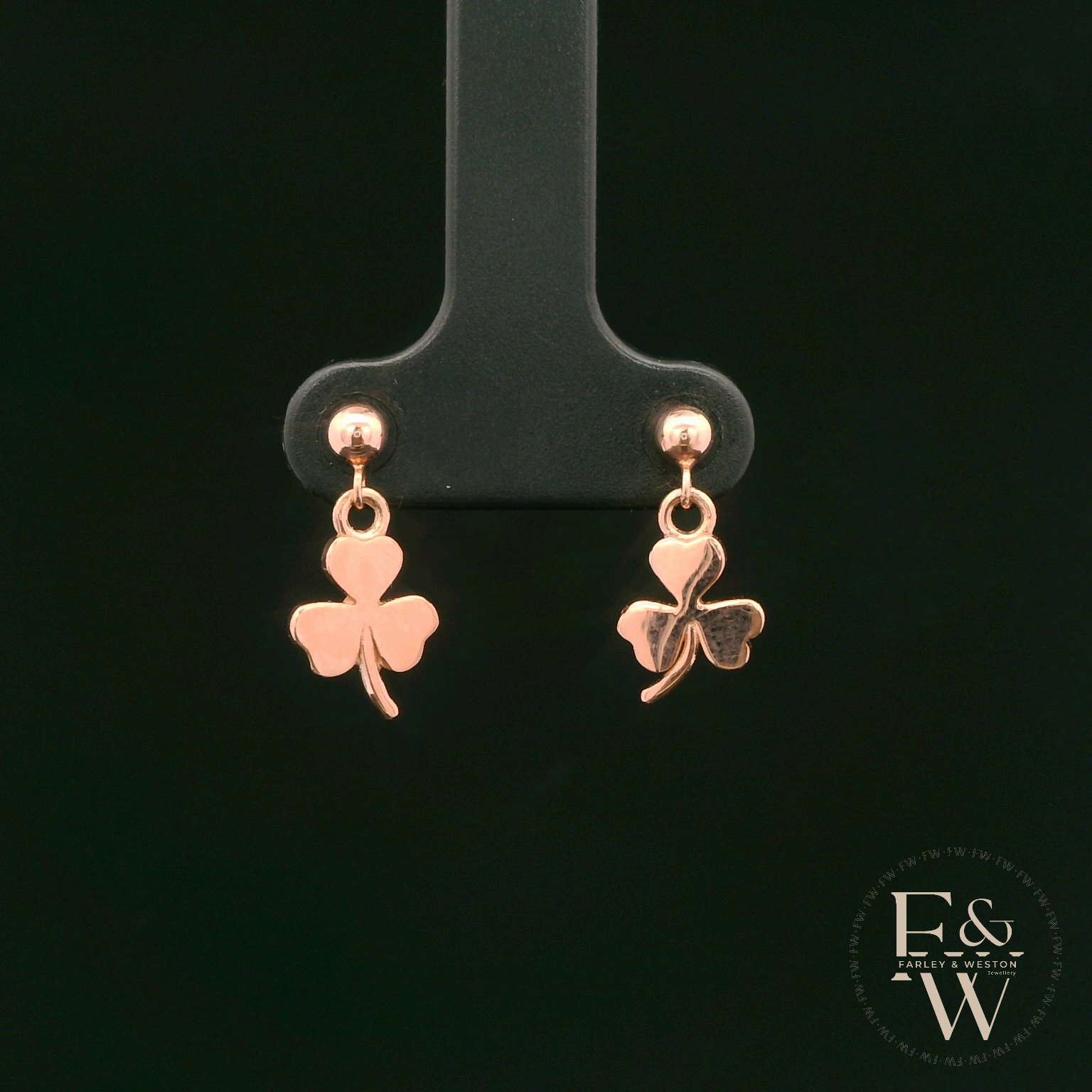 9ct Rose Gold 3 Leaf Clover Dropper Earrings