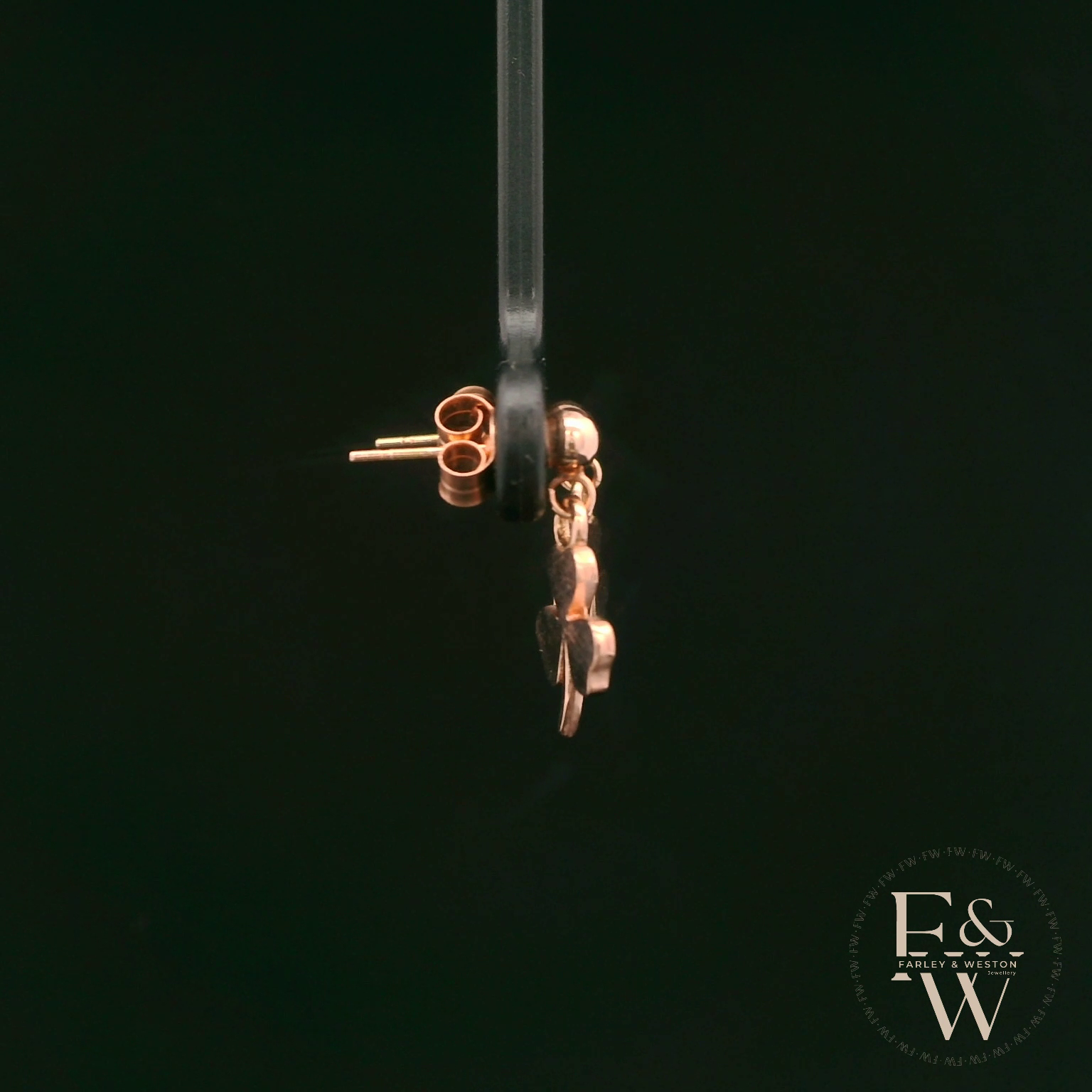 9ct Rose Gold 3 Leaf Clover Dropper Earrings