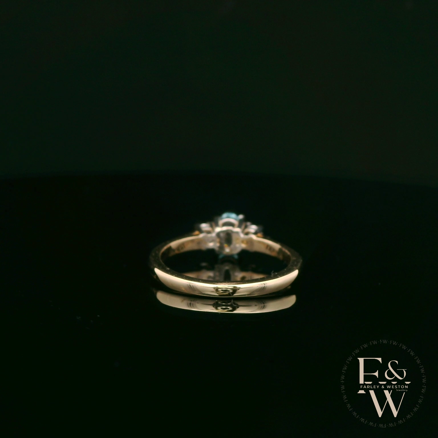 Lab-Grown Aqua and Diamond 9ct Yellow Gold Trilogy Ring