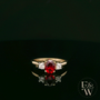 Lab-Grown Ruby and Diamond 9ct Yellow Gold Trilogy Ring