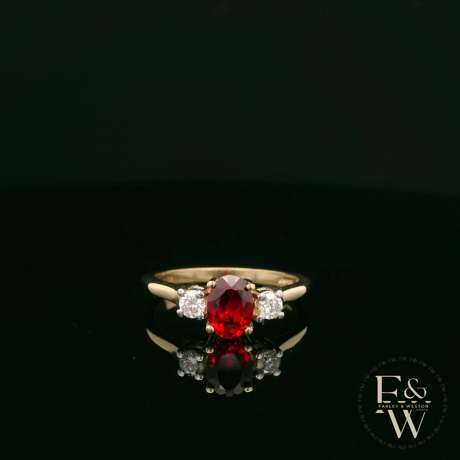 Lab-Grown Ruby and Diamond 9ct Yellow Gold Trilogy Ring