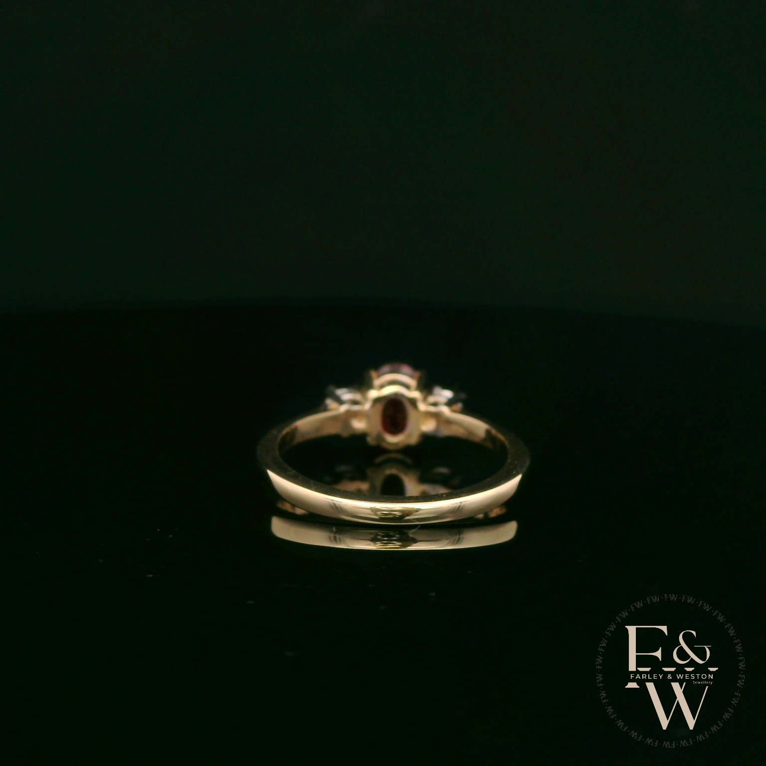 Lab-Grown Ruby and Diamond 9ct Yellow Gold Trilogy Ring