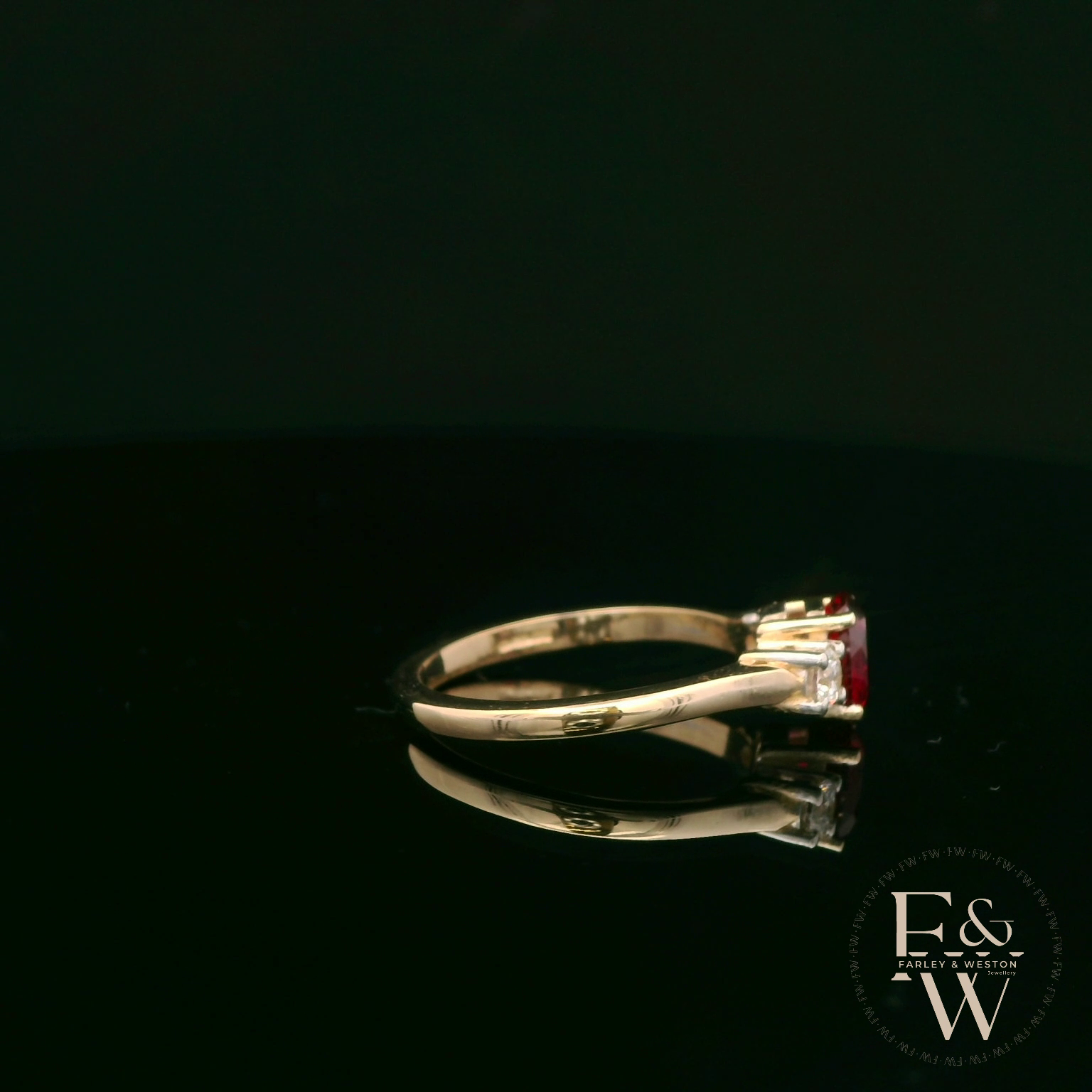Lab-Grown Ruby and Diamond 9ct Yellow Gold Trilogy Ring