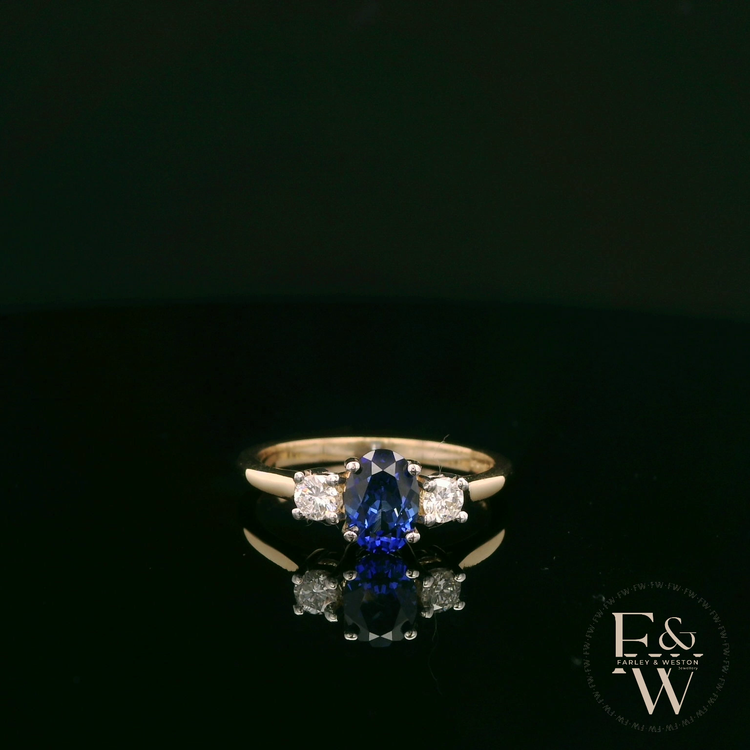 Lab-Grown Sapphire and Diamond 9ct Yellow Gold Trilogy Ring