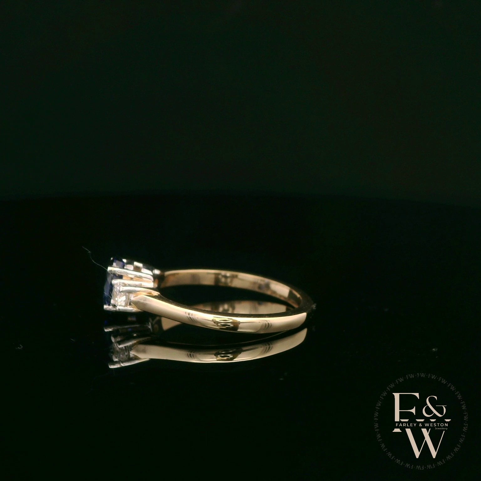 Lab-Grown Sapphire and Diamond 9ct Yellow Gold Trilogy Ring