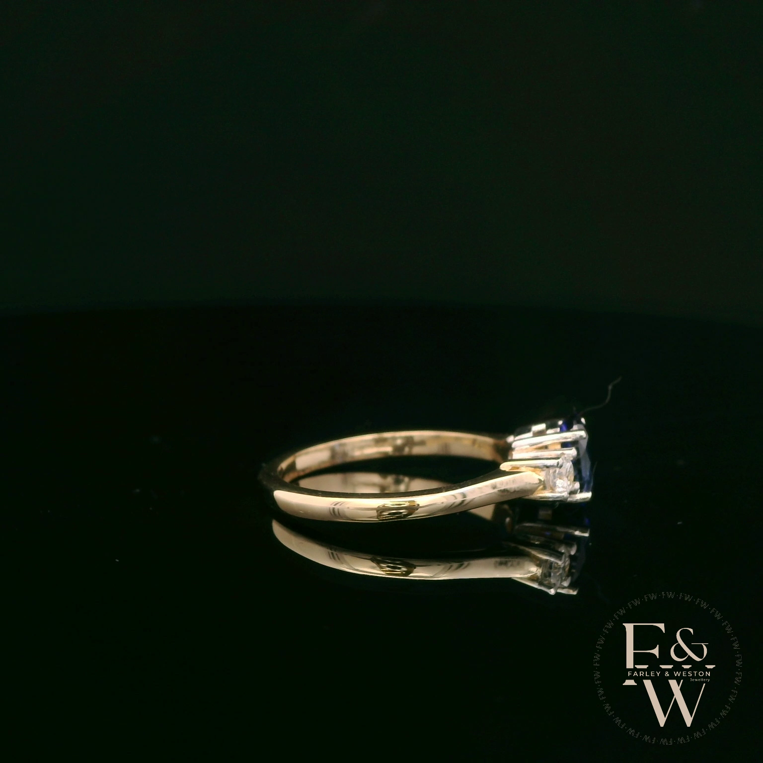 Lab-Grown Sapphire and Diamond 9ct Yellow Gold Trilogy Ring