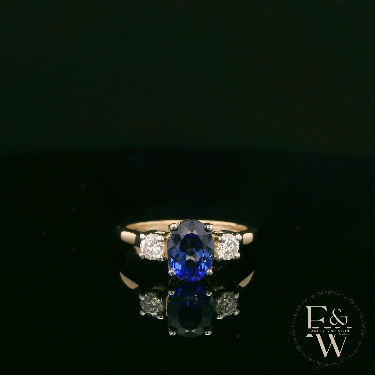 Lab-Grown Sapphire and Diamond 9ct Yellow Gold Trilogy Ring