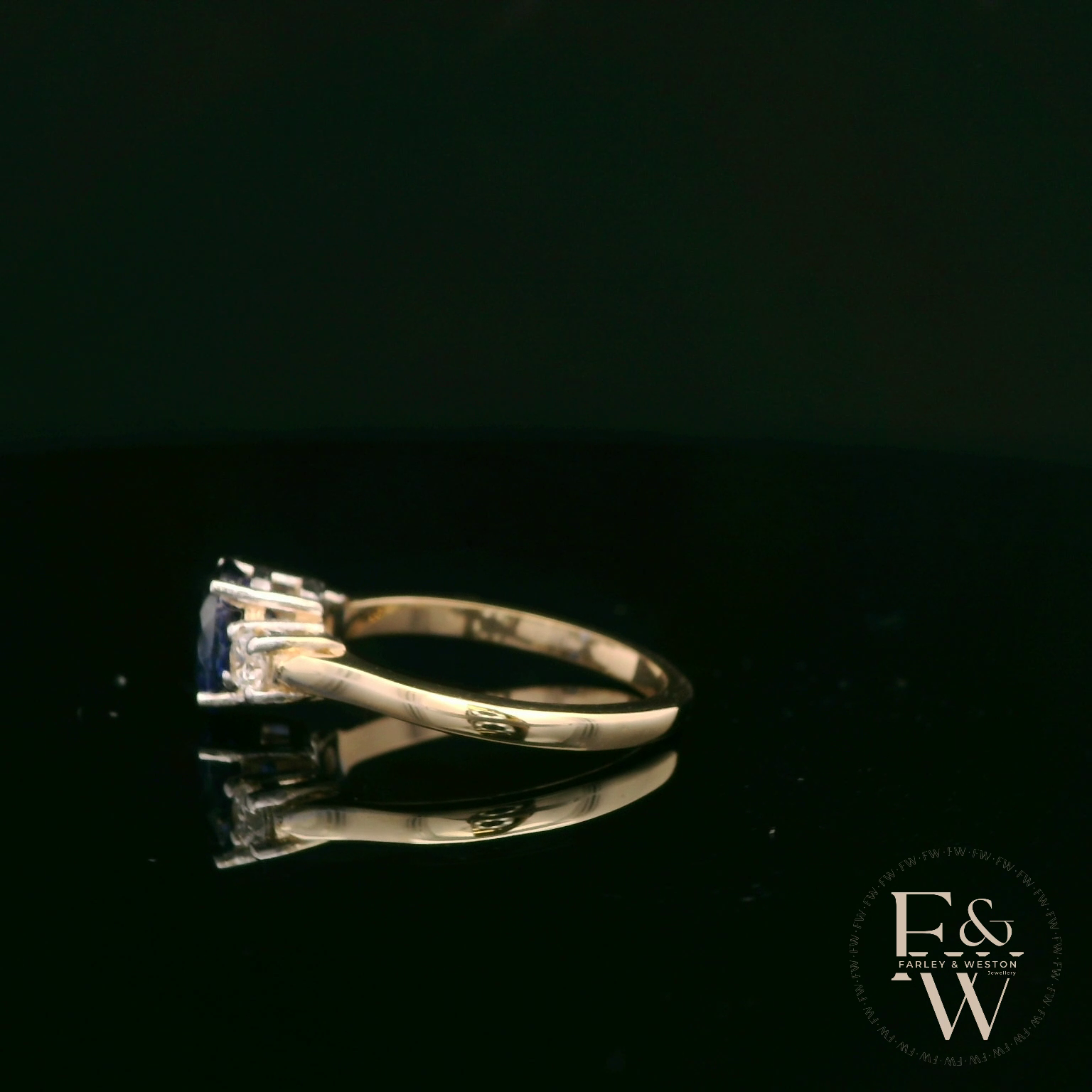 Lab-Grown Sapphire and Diamond 9ct Yellow Gold Trilogy Ring