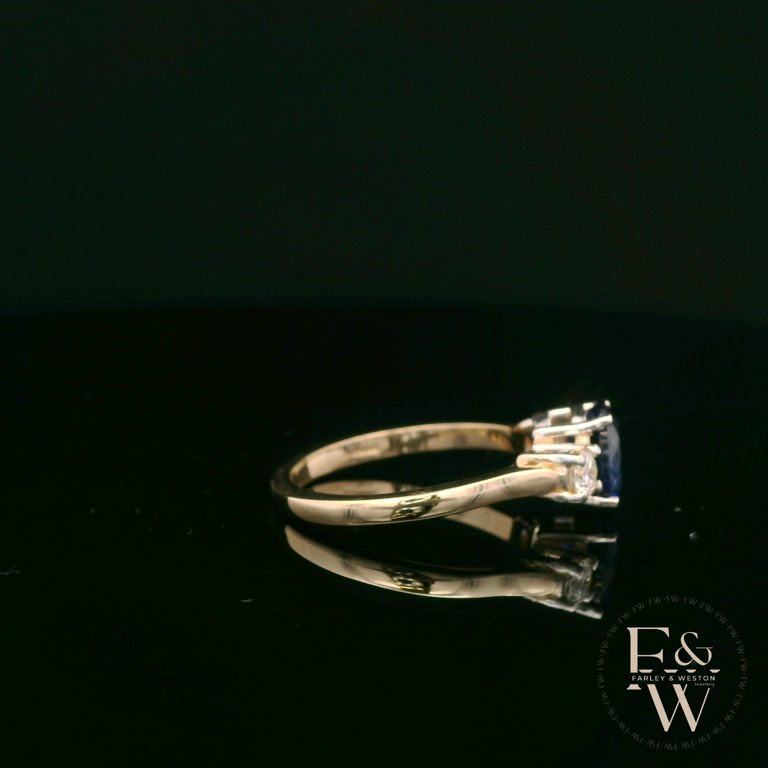 Lab-Grown Sapphire and Diamond 9ct Yellow Gold Trilogy Ring