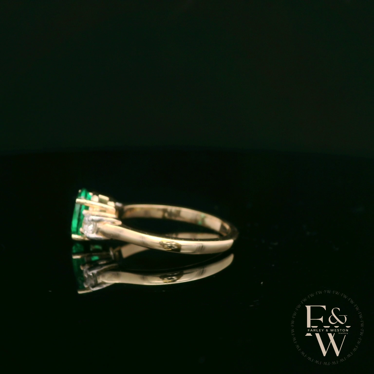 Lab-Grown Emerald and Diamond 9ct Yellow Gold Trilogy Ring