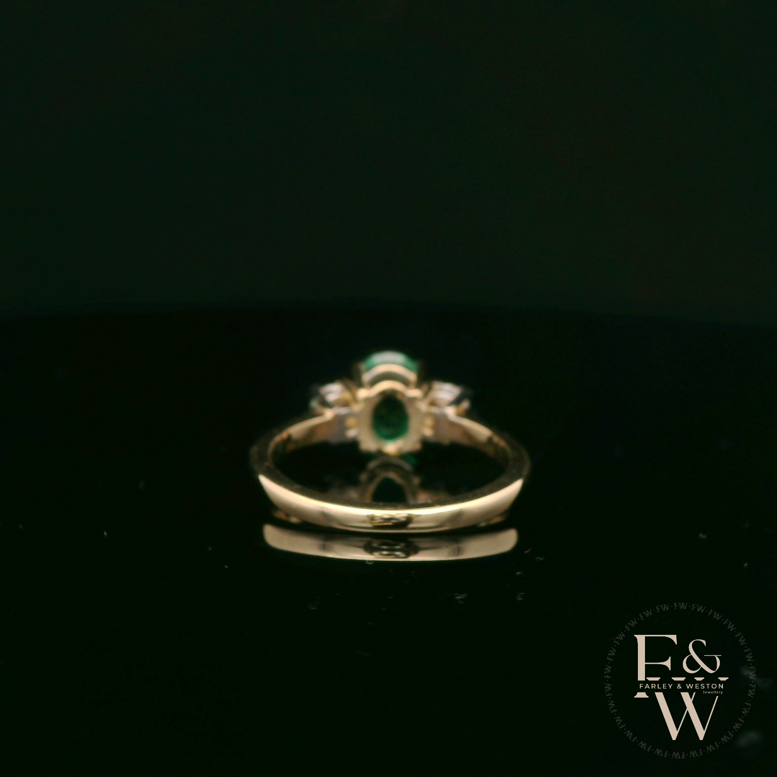 Lab-Grown Emerald and Diamond 9ct Yellow Gold Trilogy Ring