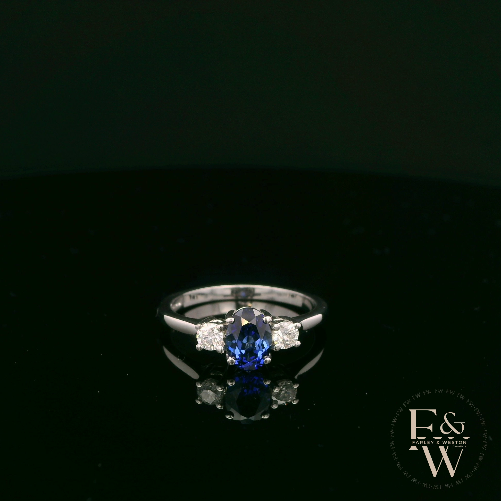 Lab-Grown Sapphire and Diamond 9ct White Gold Trilogy Ring