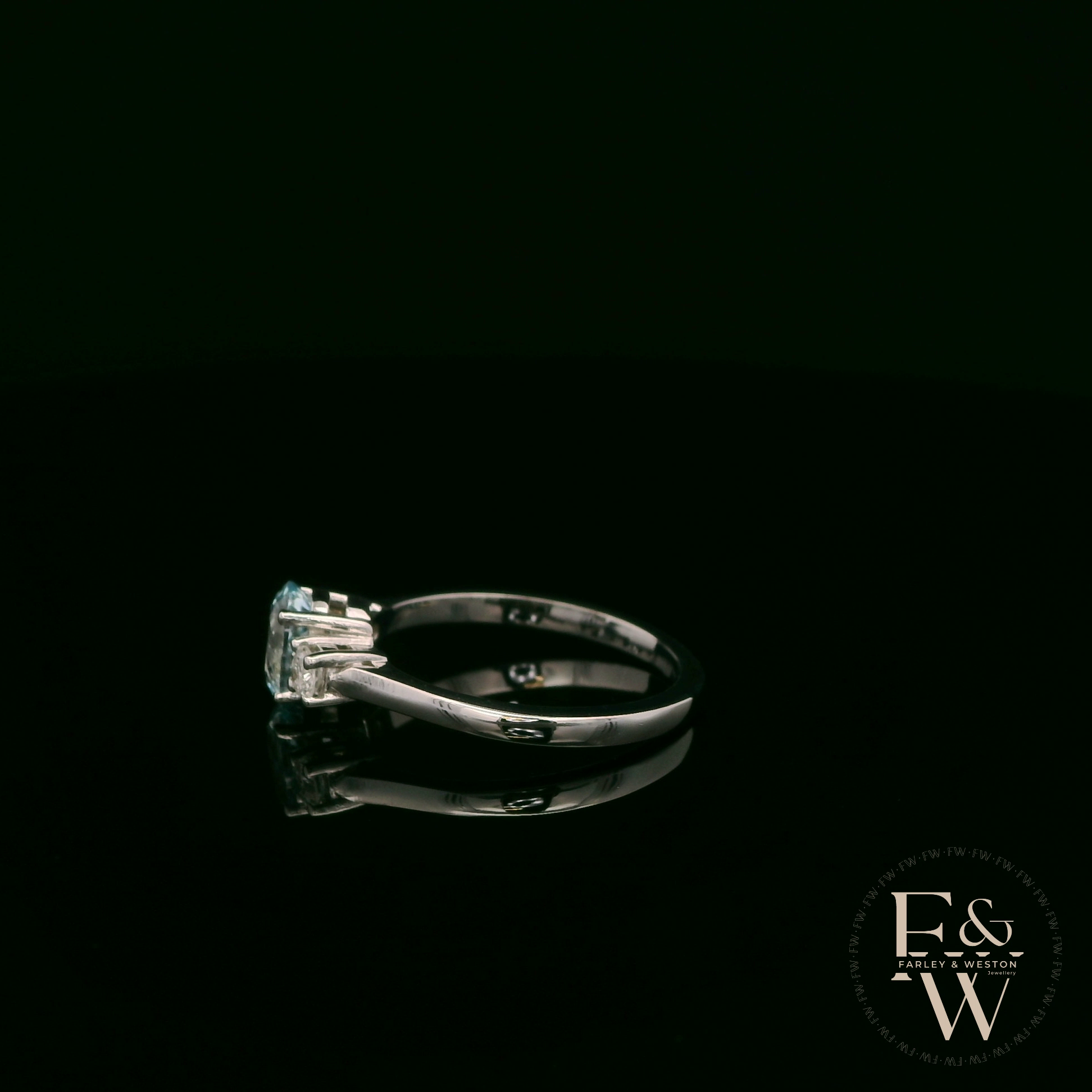 Lab-Grown Aqua and Diamond 9ct White Gold Trilogy Ring