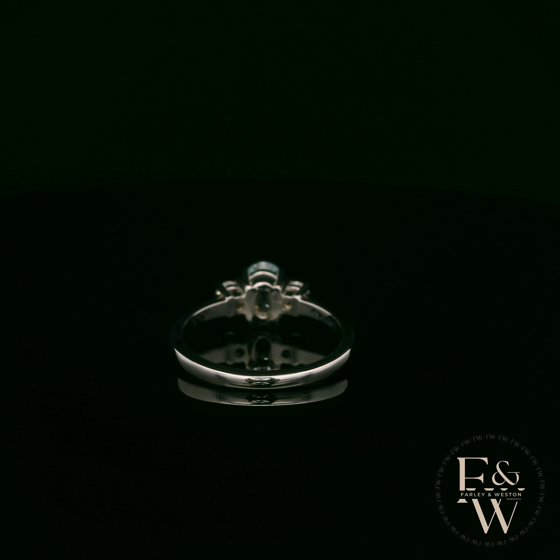 Lab-Grown Aqua and Diamond 9ct White Gold Trilogy Ring