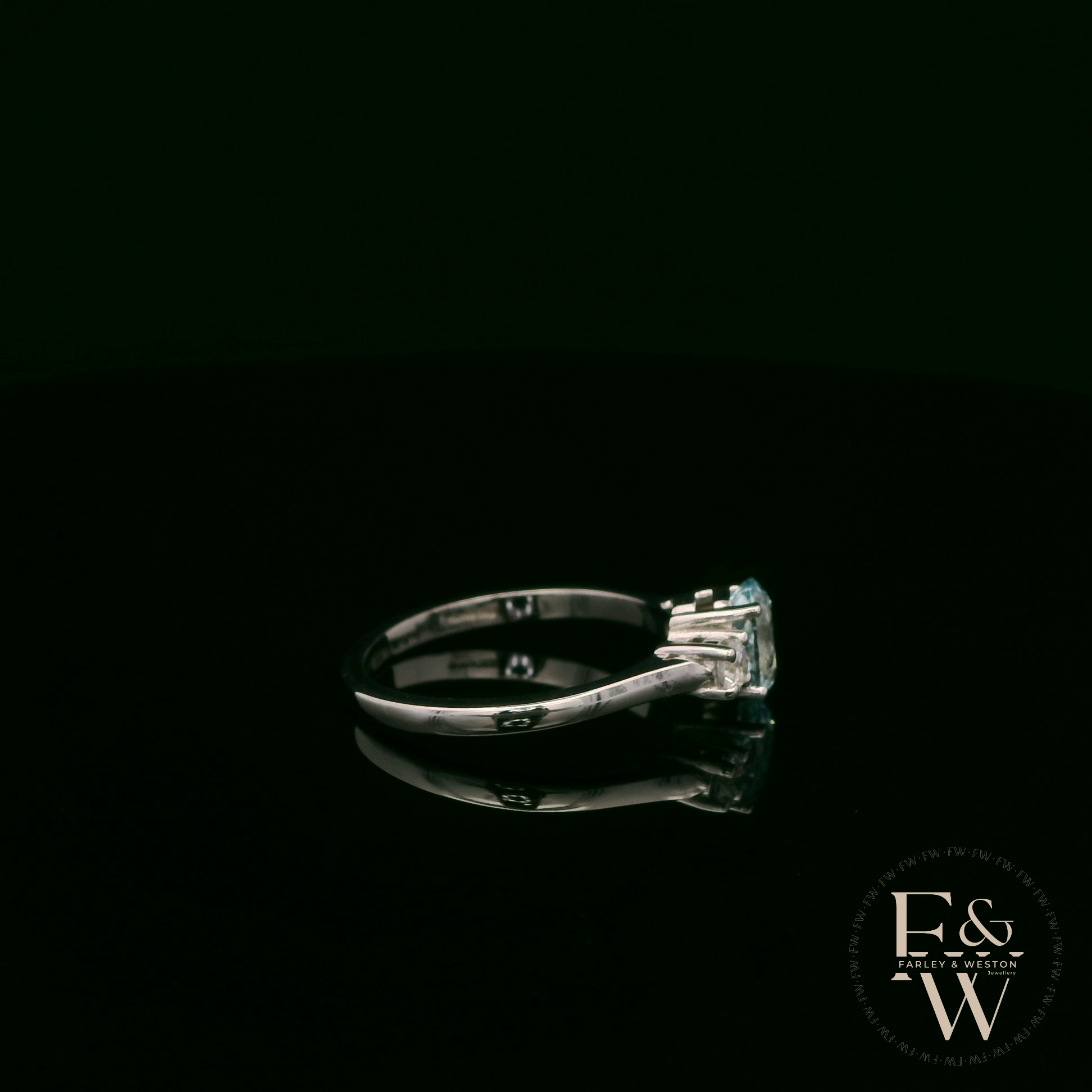 Lab-Grown Aqua and Diamond 9ct White Gold Trilogy Ring