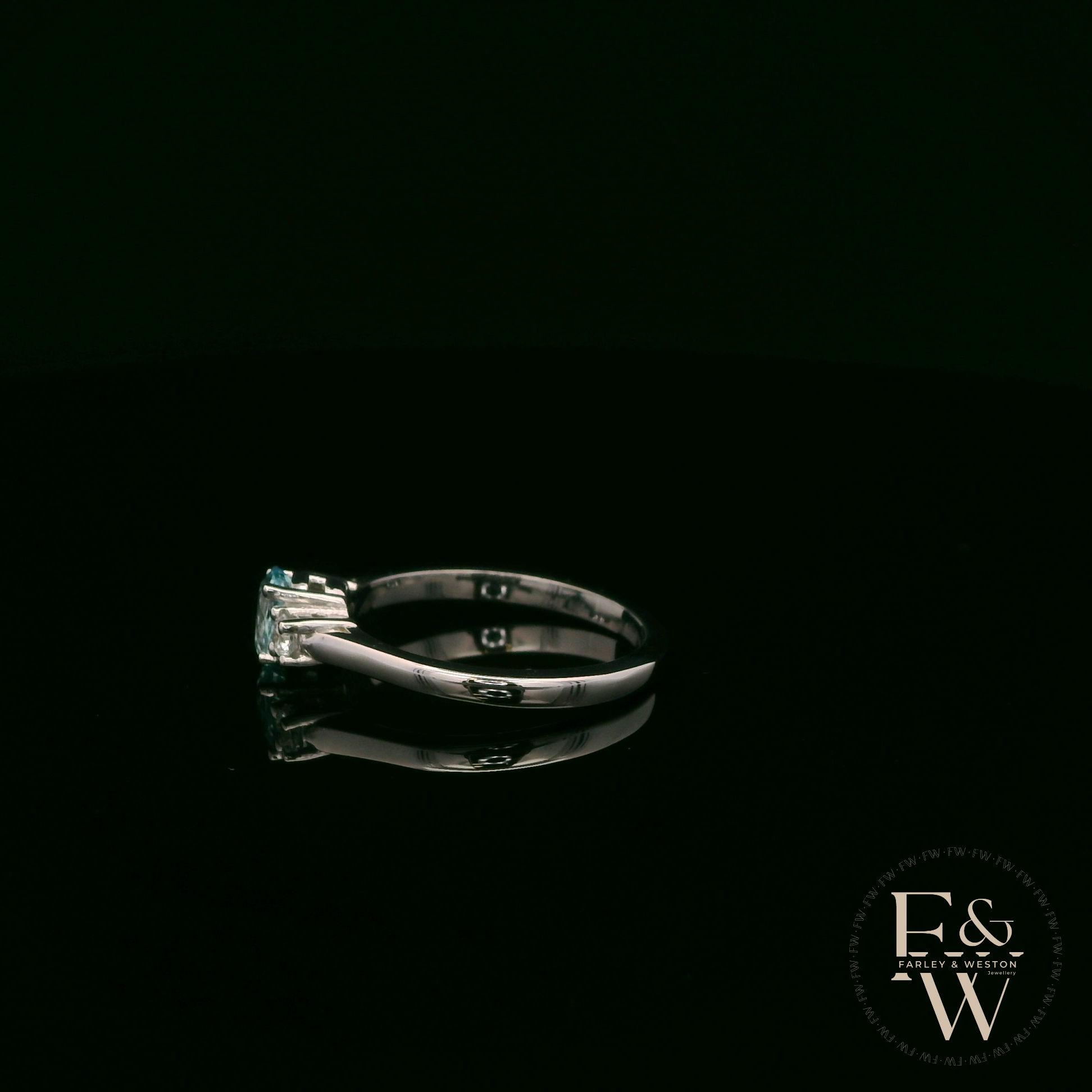 Lab-Grown Aqua and Diamond 9ct White Gold Trilogy Ring