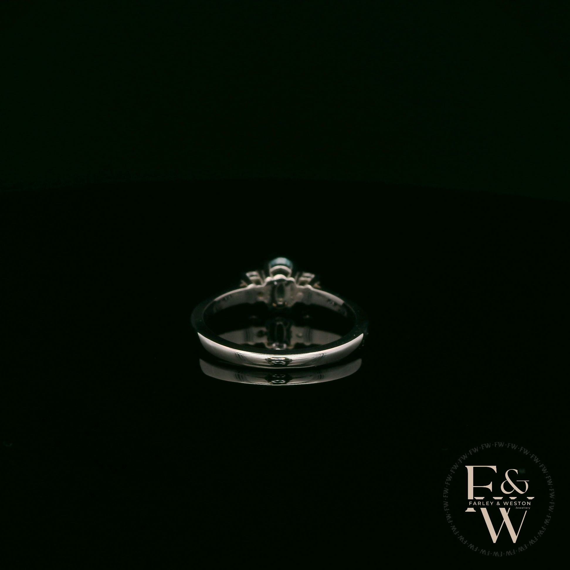 Lab-Grown Aqua and Diamond 9ct White Gold Trilogy Ring