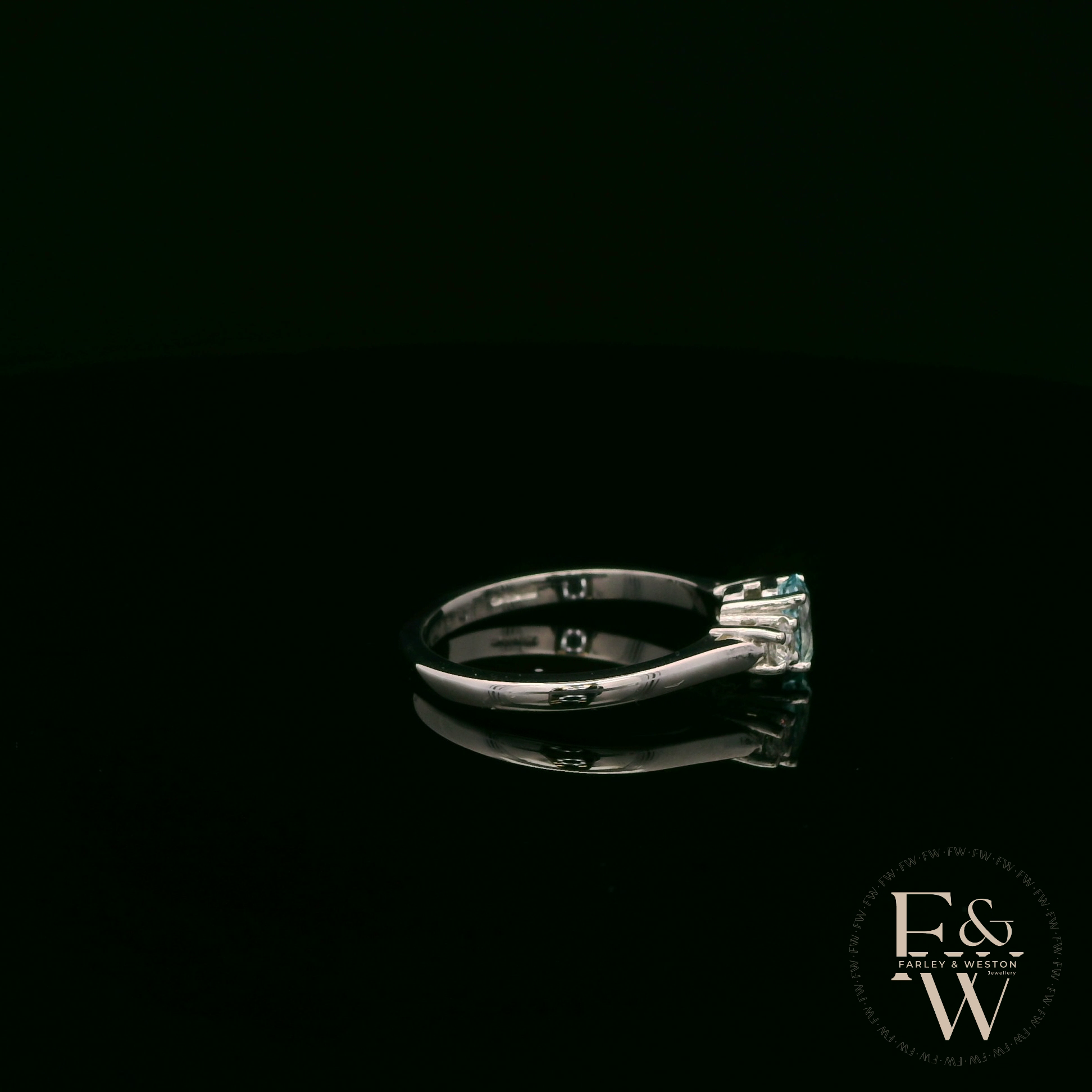 Lab-Grown Aqua and Diamond 9ct White Gold Trilogy Ring
