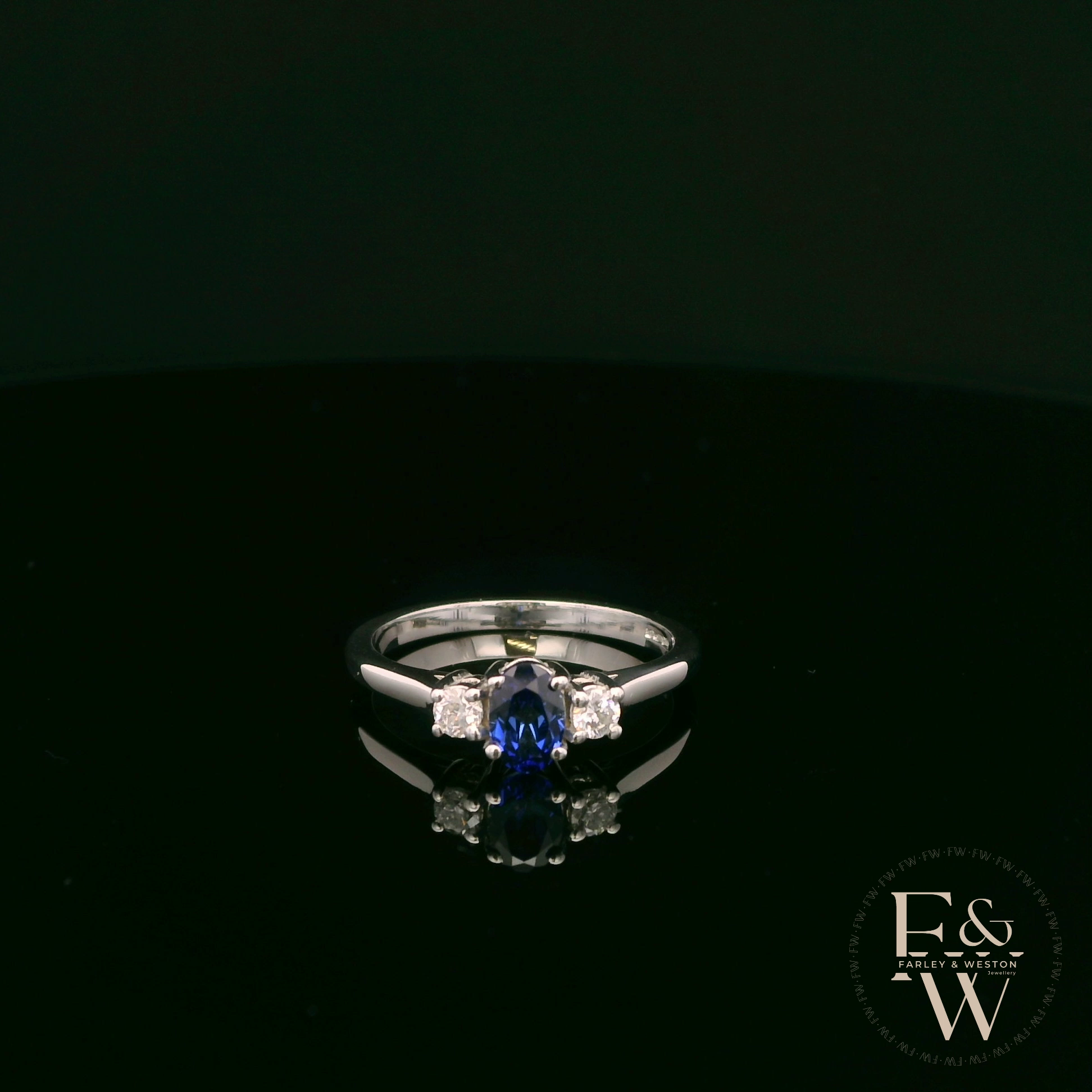 Lab-Grown Sapphire and Diamond 9ct White Gold Trilogy Ring