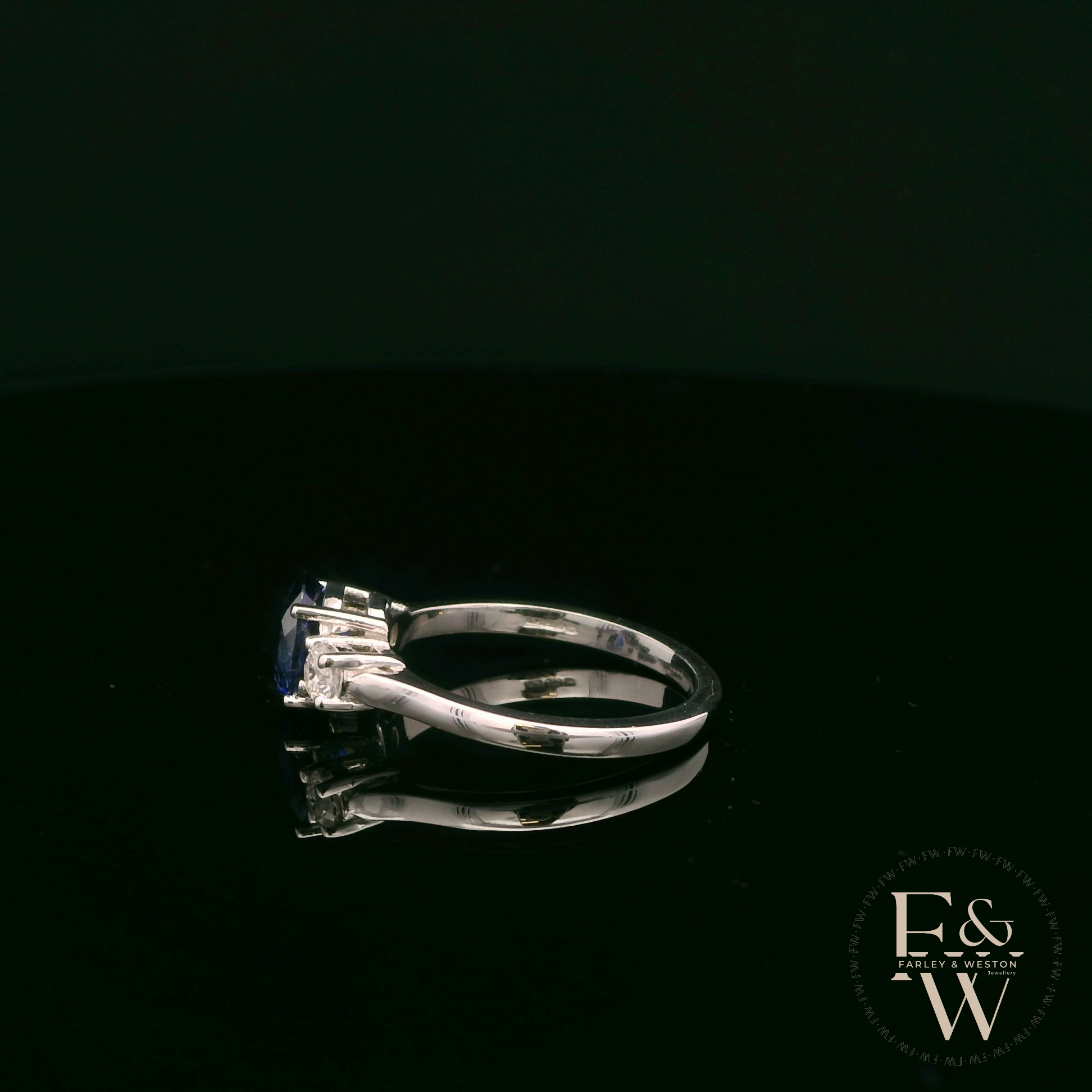 Lab-Grown Sapphire and Diamond 9ct White Gold Trilogy Ring