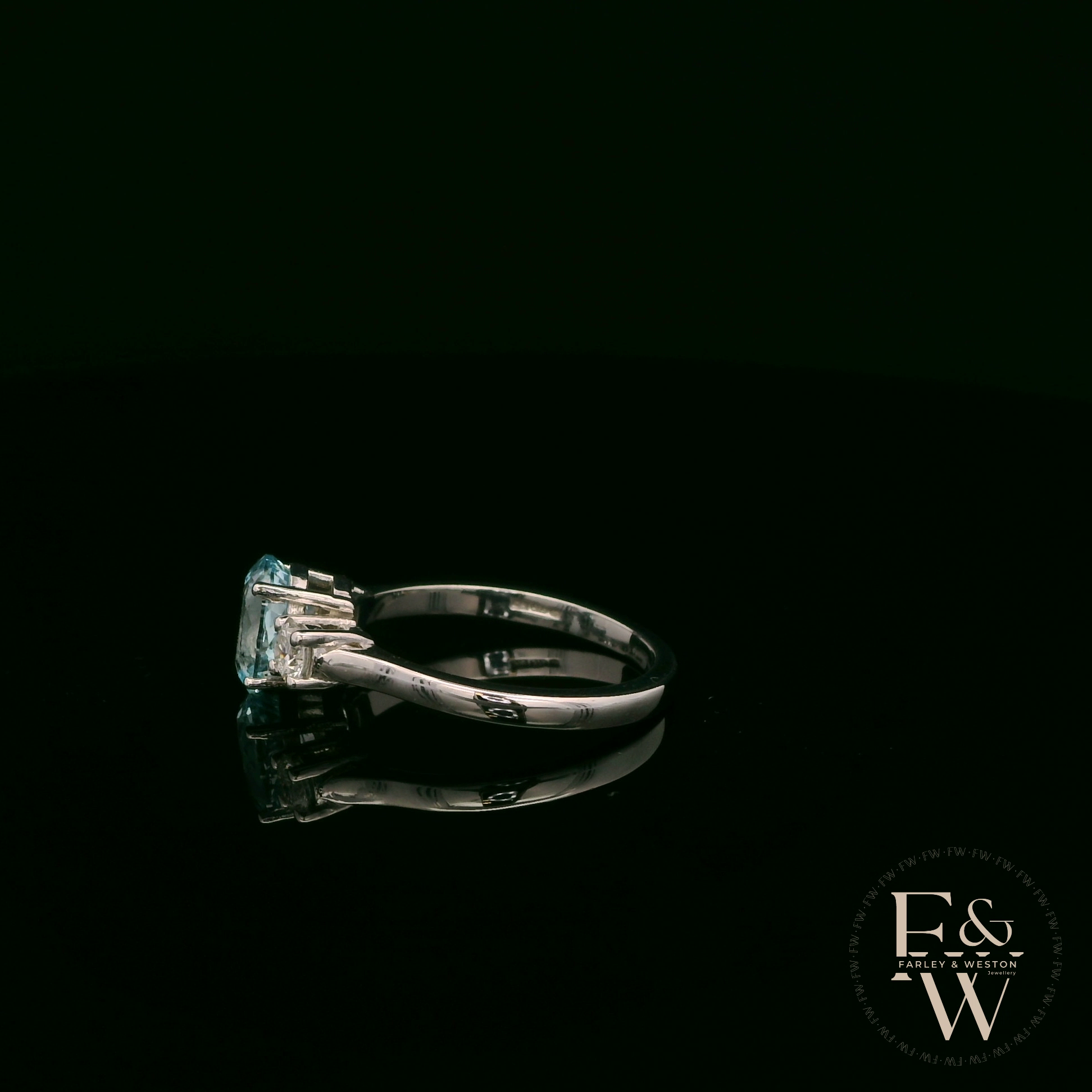 Lab-Grown Aqua and Diamond 9ct White Gold Trilogy Ring