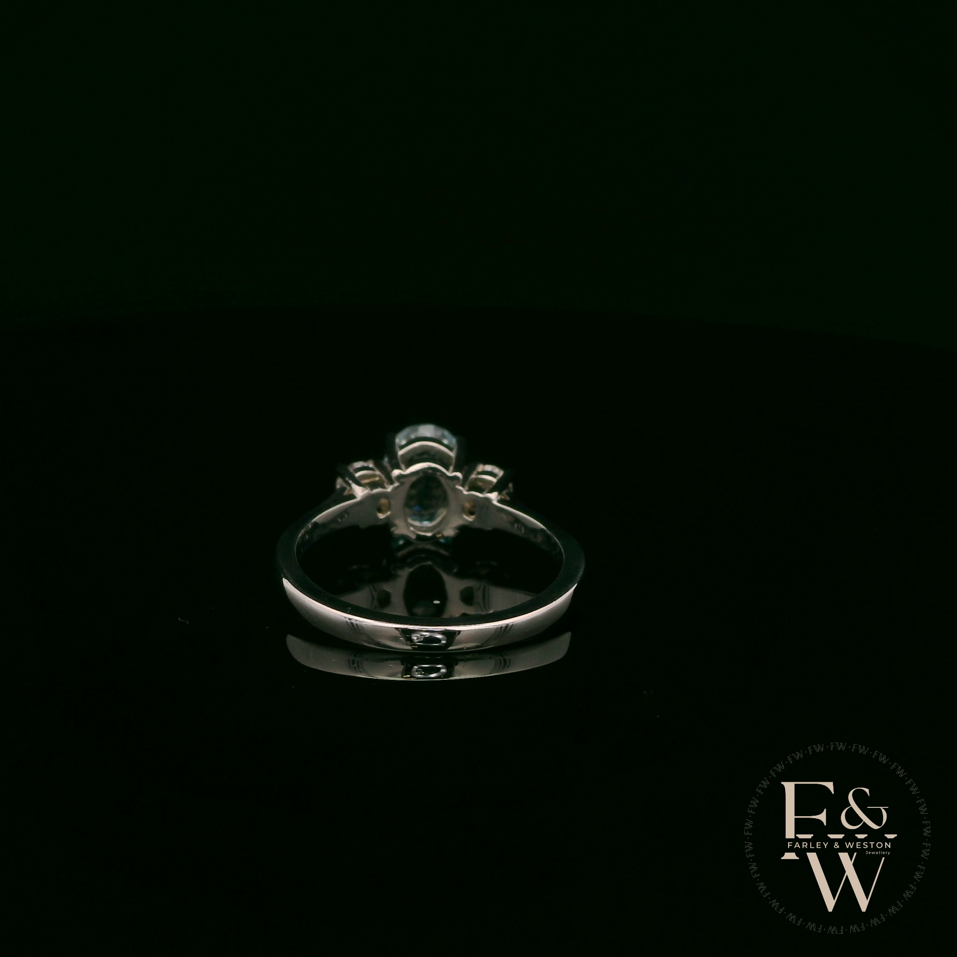 Lab-Grown Aqua and Diamond 9ct White Gold Trilogy Ring