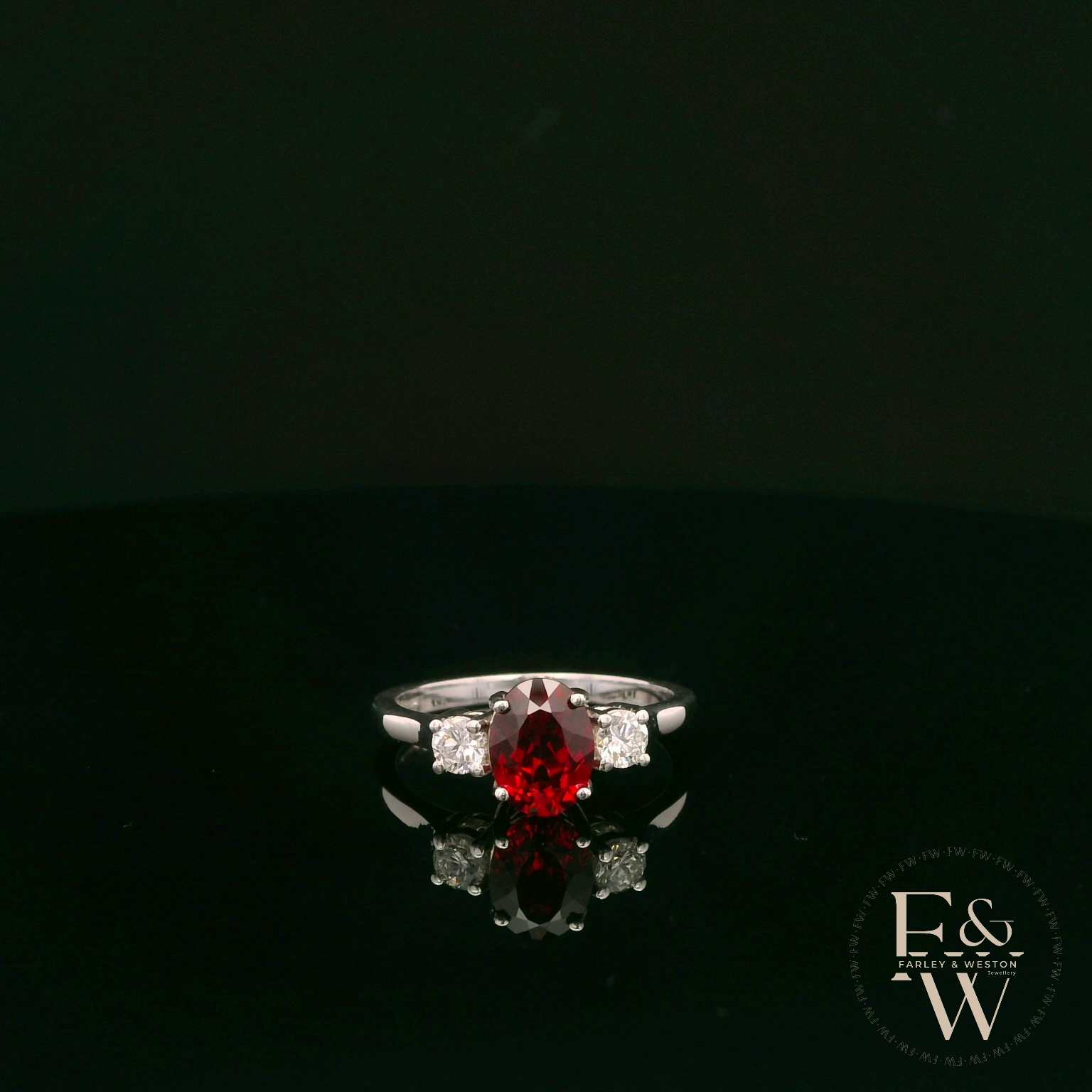 Lab-Grown Ruby and Diamond 9ct White Gold Trilogy Ring