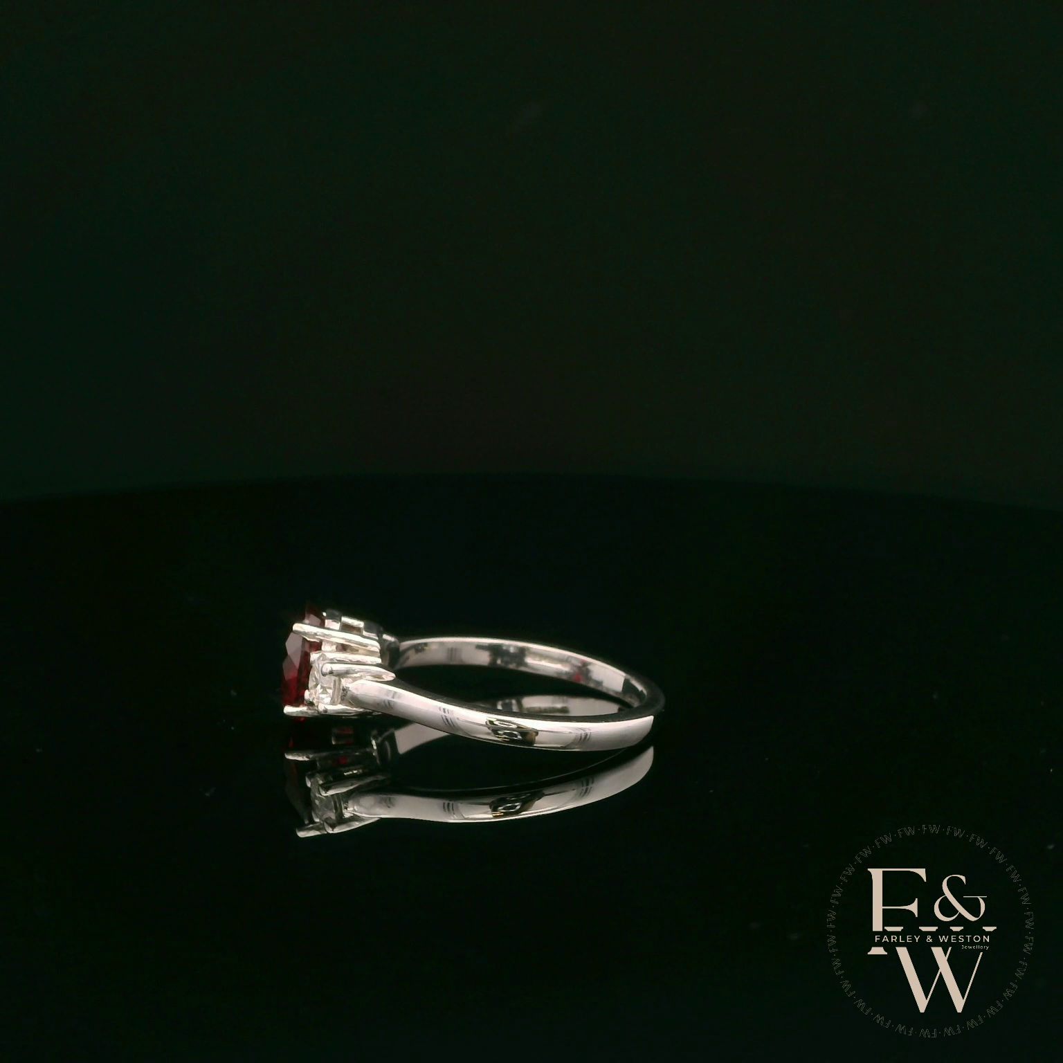 Lab-Grown Ruby and Diamond 9ct White Gold Trilogy Ring