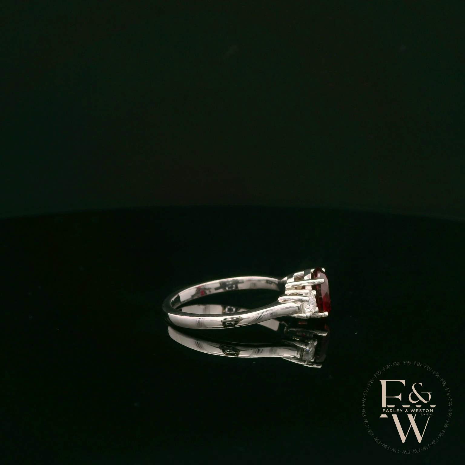 Lab-Grown Ruby and Diamond 9ct White Gold Trilogy Ring