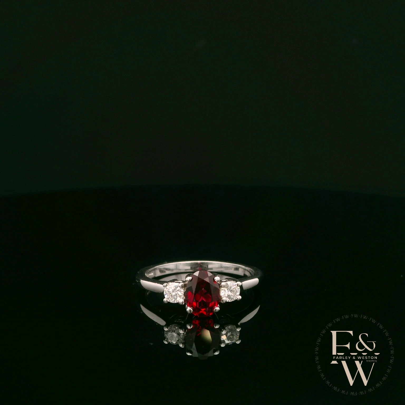 Lab-Grown Ruby and Diamond 9ct White Gold Trilogy Ring