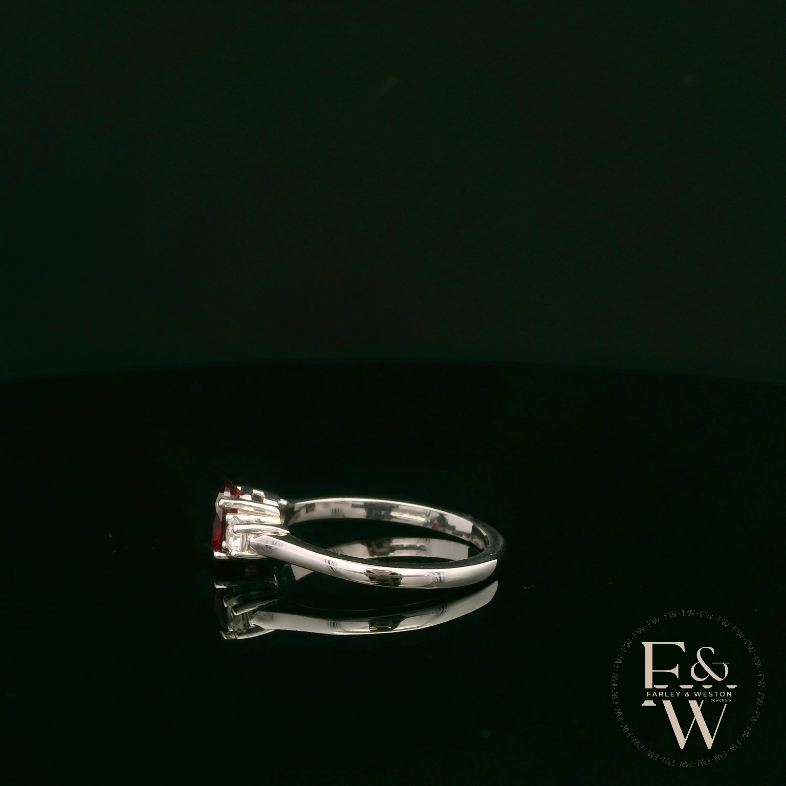 Lab-Grown Ruby and Diamond 9ct White Gold Trilogy Ring