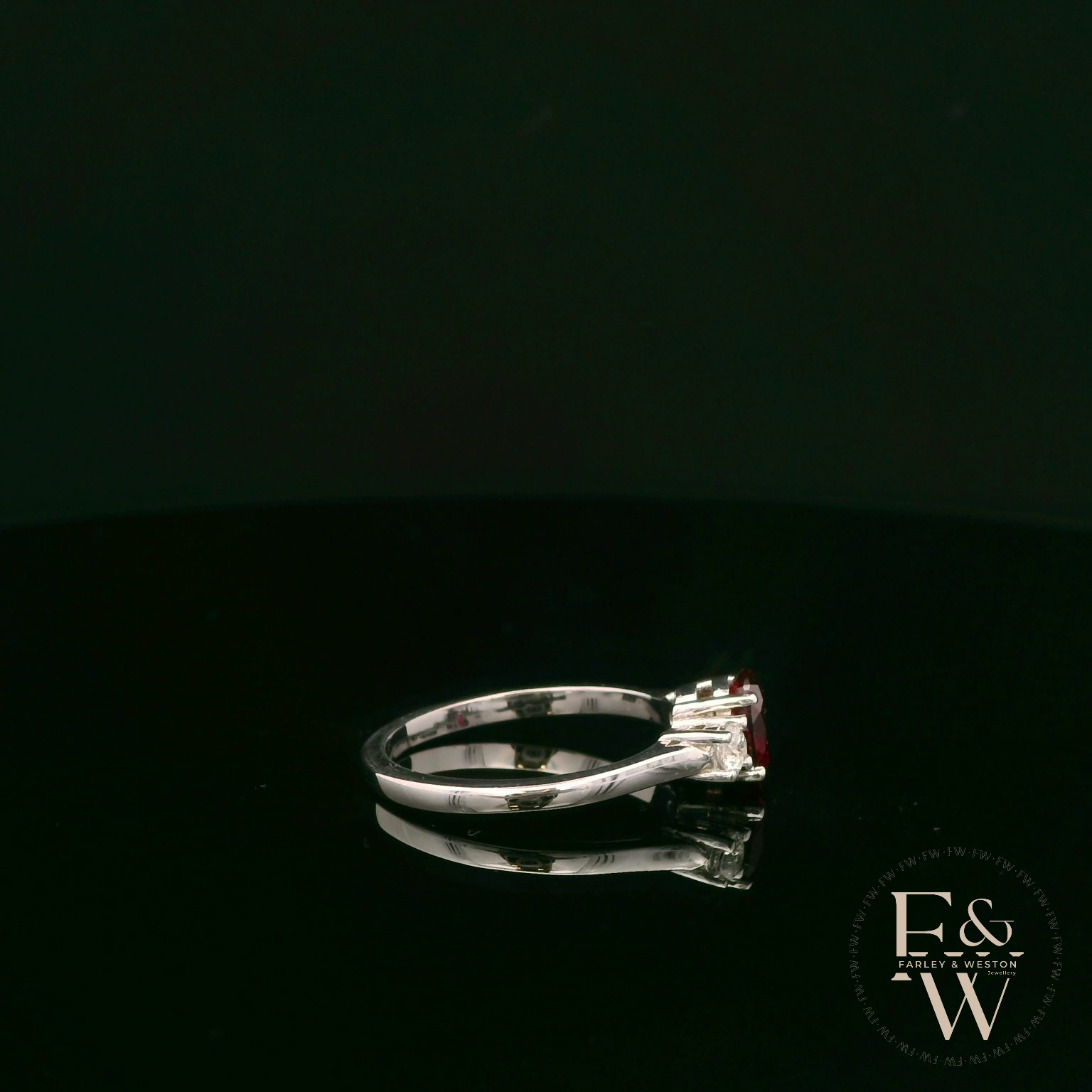 Lab-Grown Ruby and Diamond 9ct White Gold Trilogy Ring