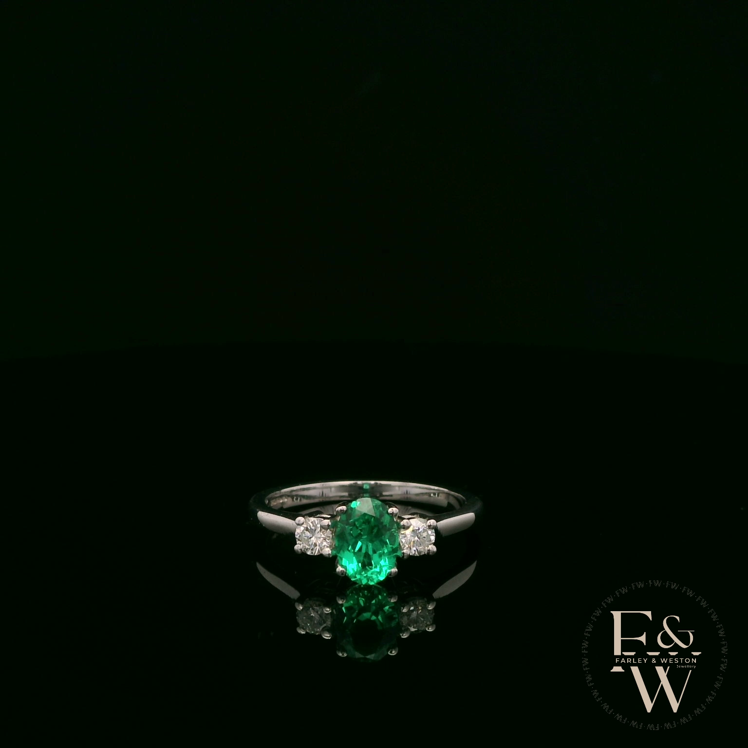 Lab-Grown Emerald and Diamond 9ct White Gold Trilogy Ring