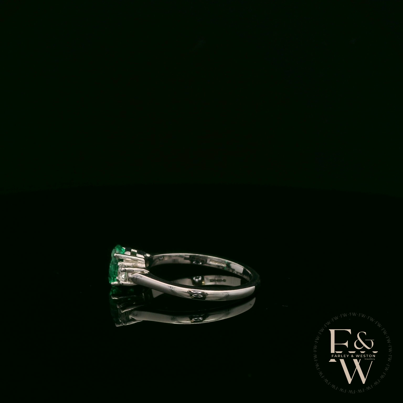 Lab-Grown Emerald and Diamond 9ct White Gold Trilogy Ring