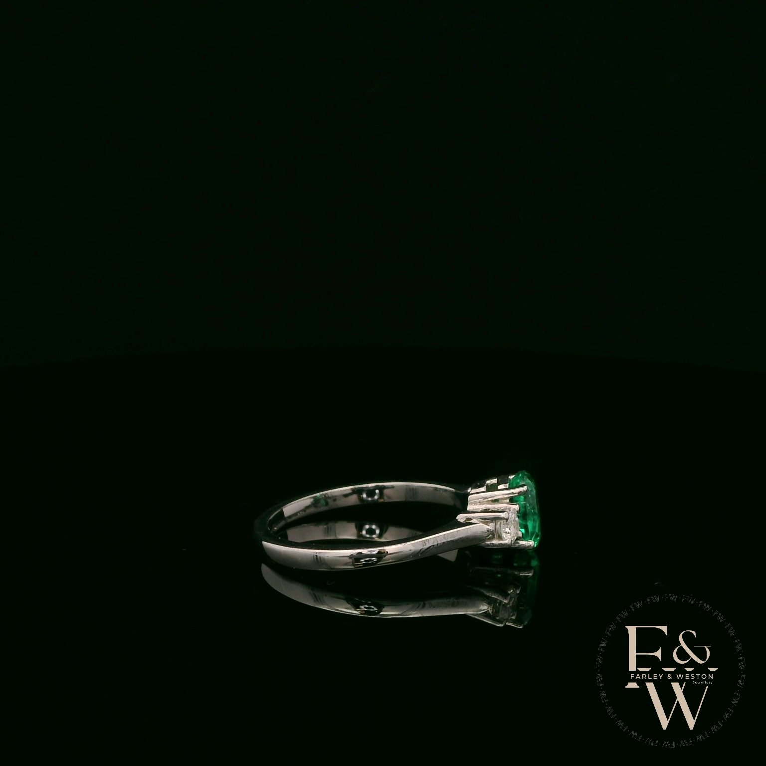 Lab-Grown Emerald and Diamond 9ct White Gold Trilogy Ring