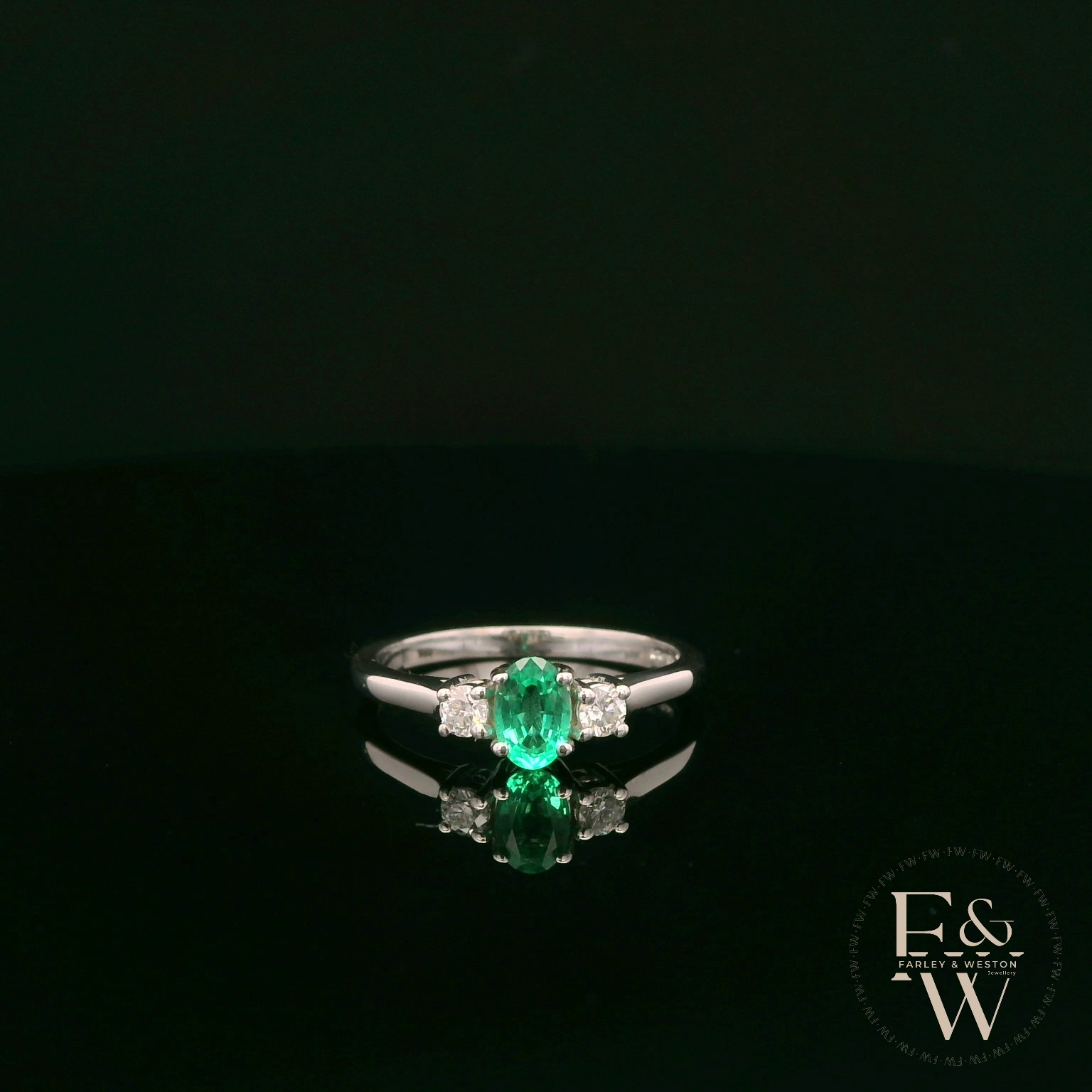 Lab-Grown Emerald and Diamond 9ct White Gold Trilogy Ring