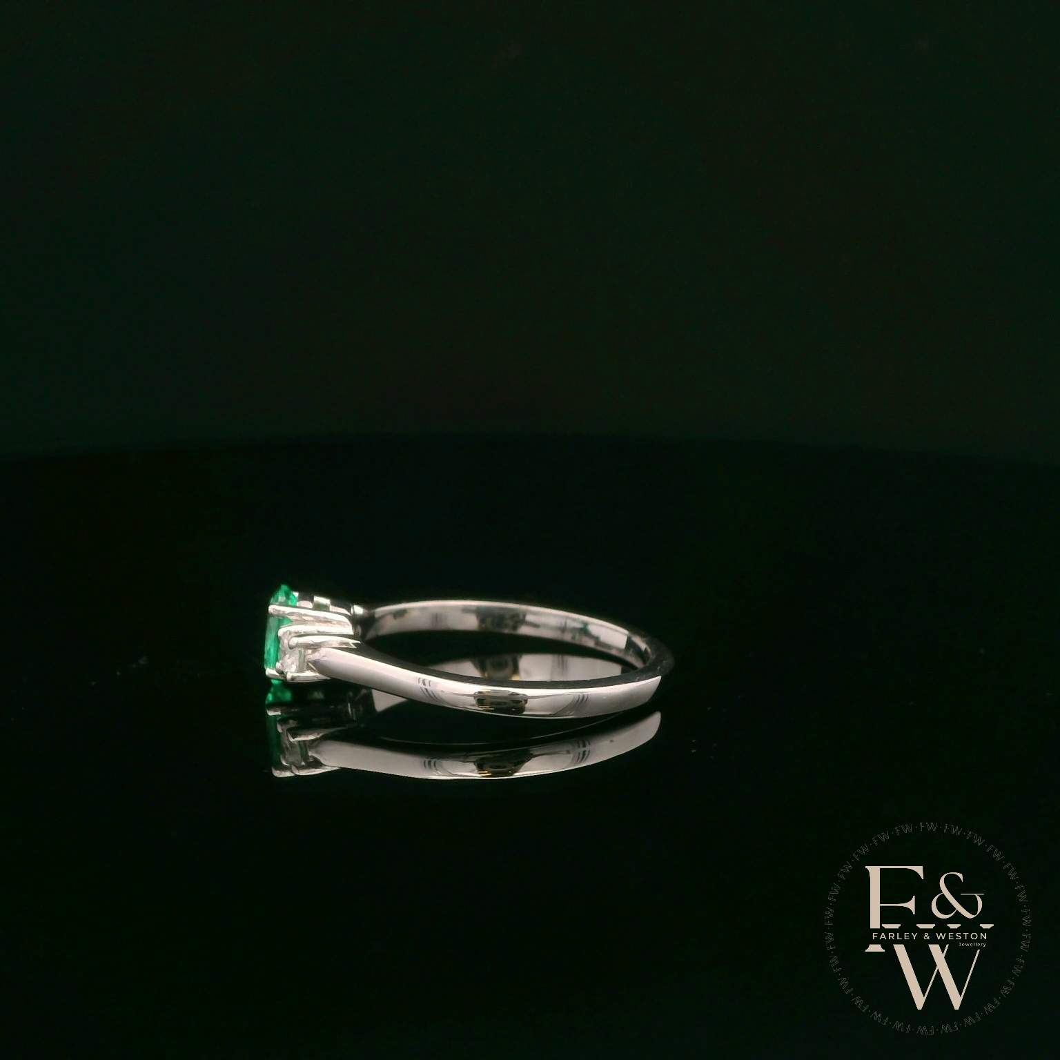Lab-Grown Emerald and Diamond 9ct White Gold Trilogy Ring