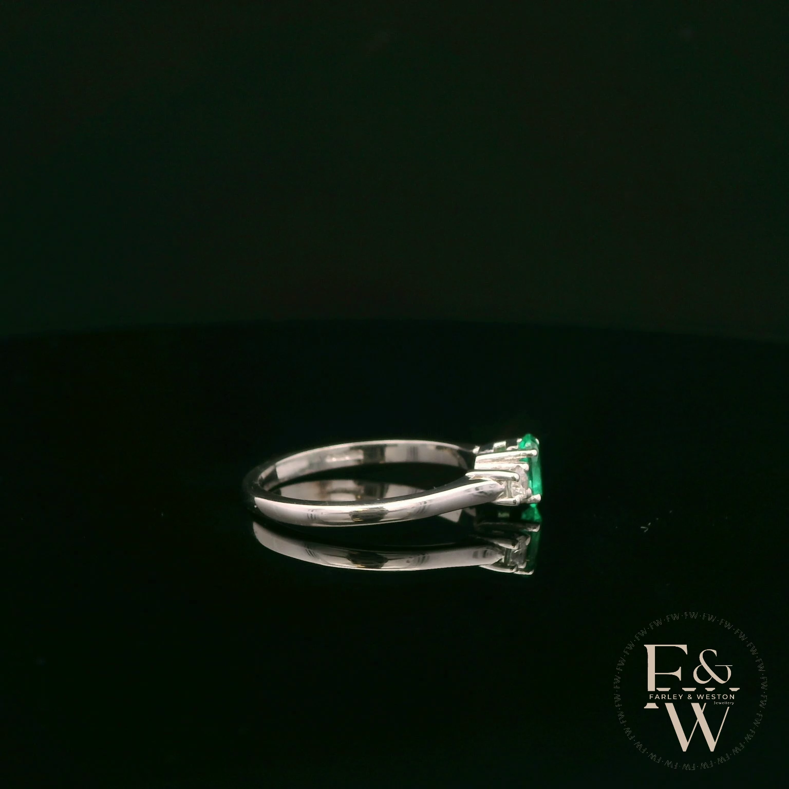 Lab-Grown Emerald and Diamond 9ct White Gold Trilogy Ring