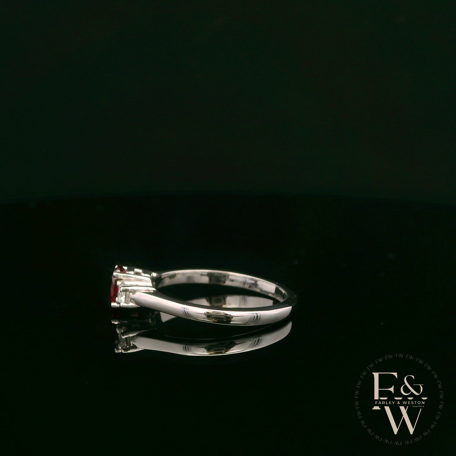 Lab-Grown Ruby and Diamond 9ct White Gold Trilogy Ring